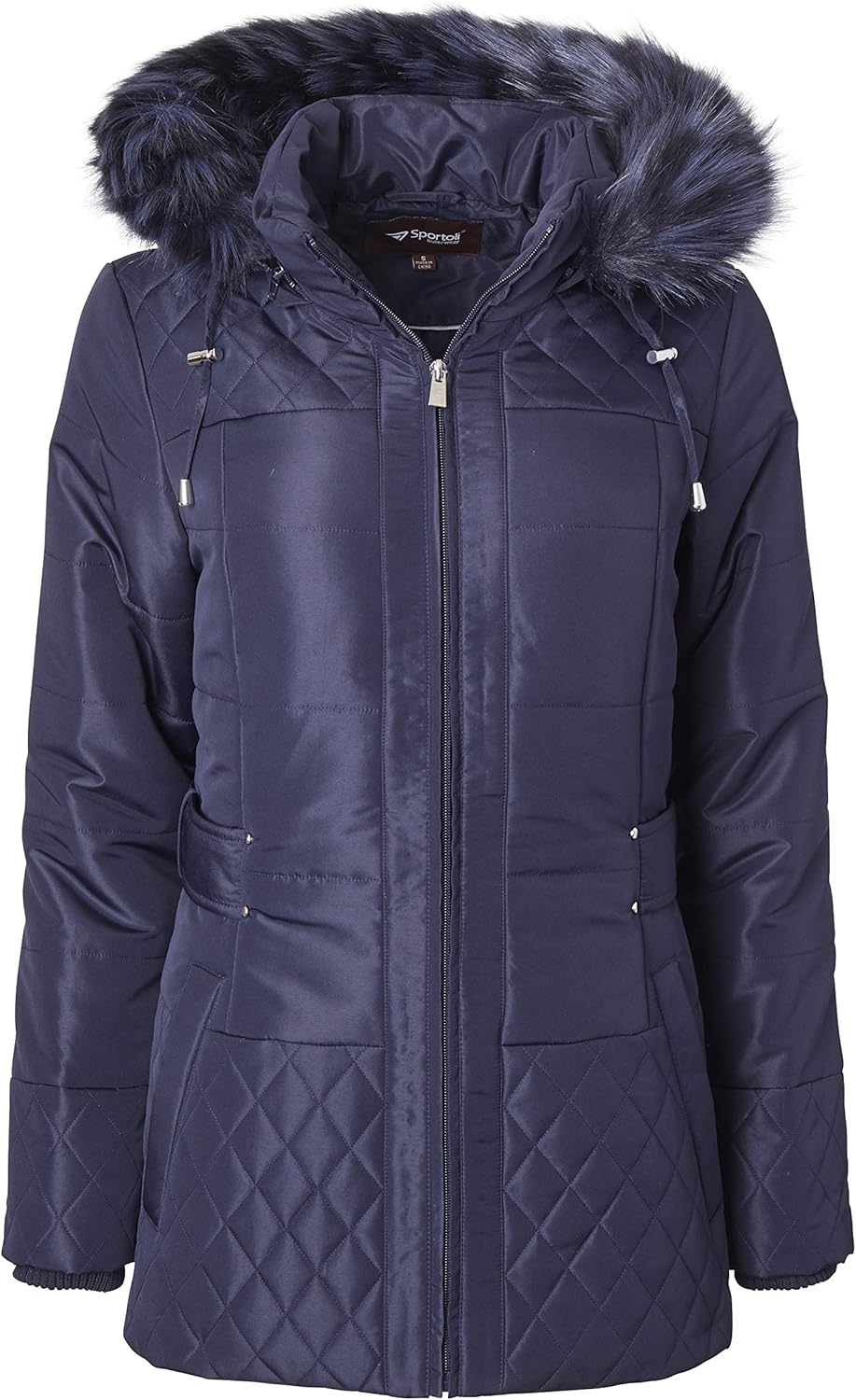 Women Midlength Down Alternative Quilt Winter Puffer Coat Zip Off Fur Trim Hood - Image 2