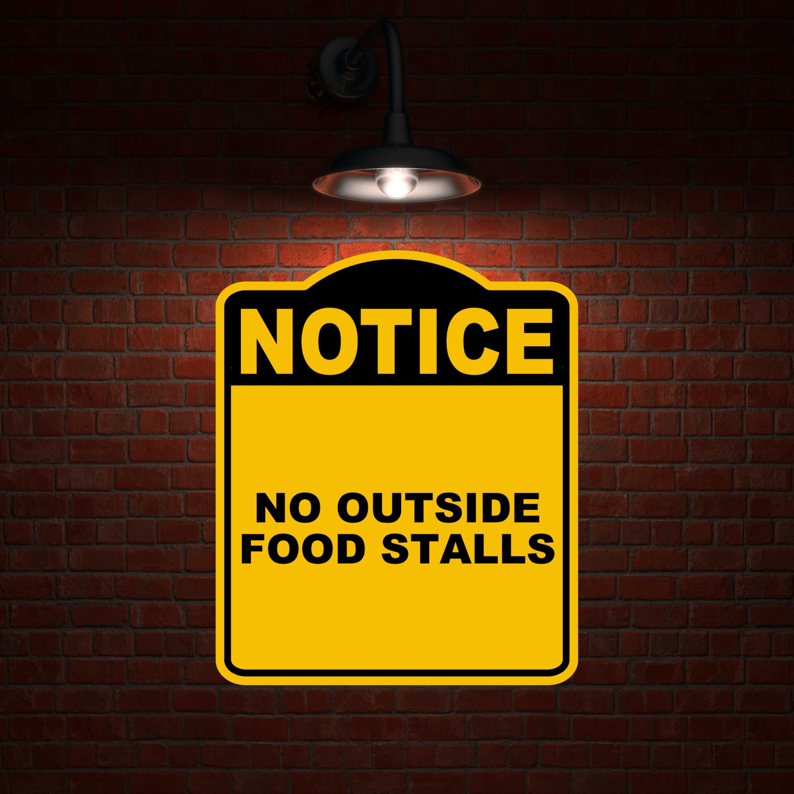 NO OUTSIDE FOOD STALLS Notice Yellow Black Aluminum Composite Sign 15 x 18 inches