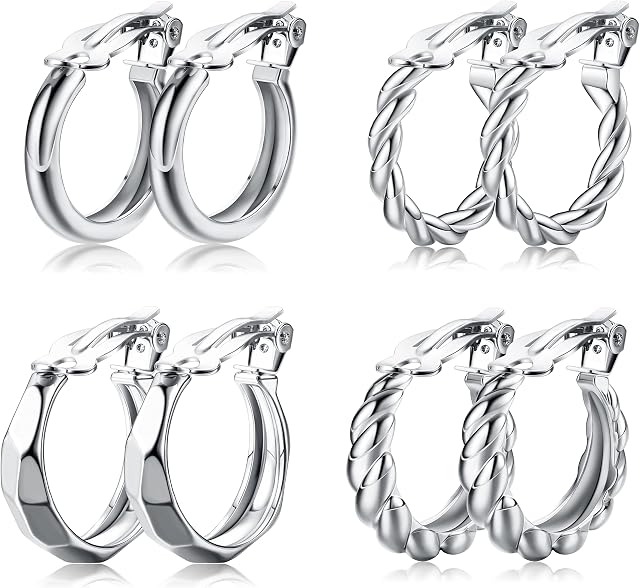 JeryWe 4 Pairs Clip On Earrings for Women Teen 14K Gold Plated Hoop Earrings No Piercing Fake Earrings Hypoallergenic Clip On Earrings Women