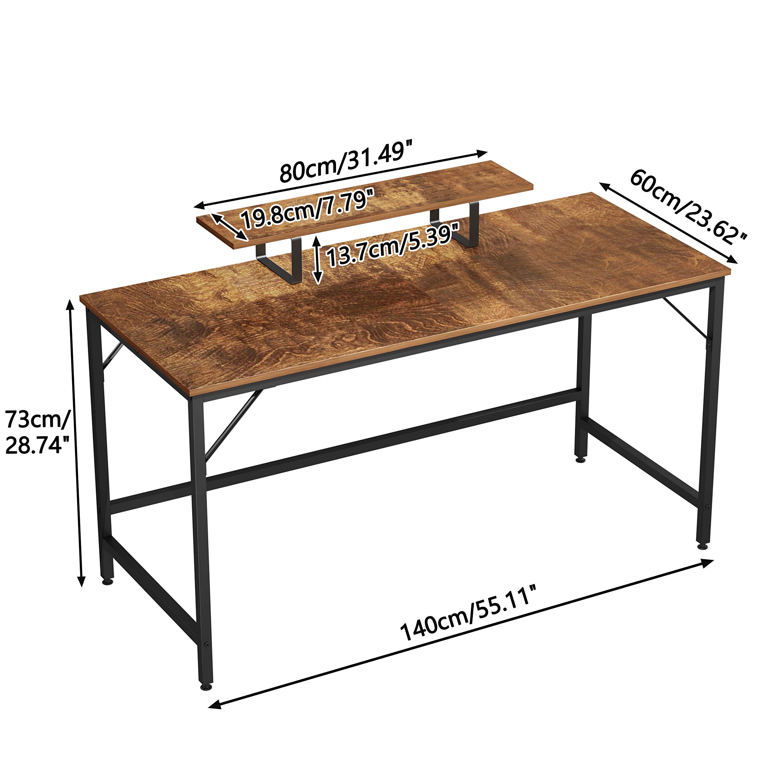 HOMEYFINE Computer Desk,Laptop Table with Storage for Controller,55 Inches,Wood and Metal,Study Table for Home Office(Vintage Oak Finish)