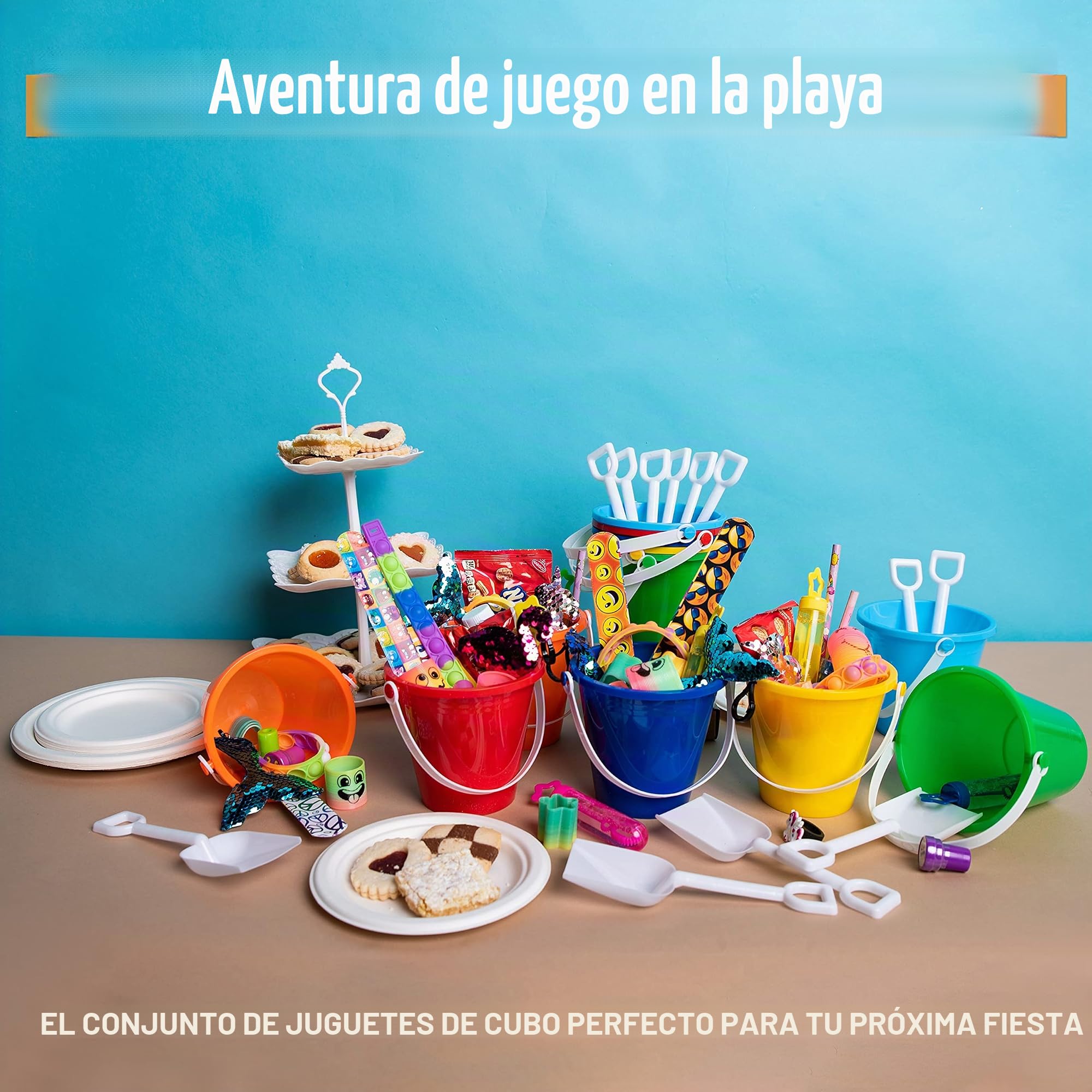 Sloosh 12 Juegos de Cubos de Arena con Palas para Niños Cubos de Playa Juguetes Regalos para Fiestas Juego de Cubos de Plástico con Asas