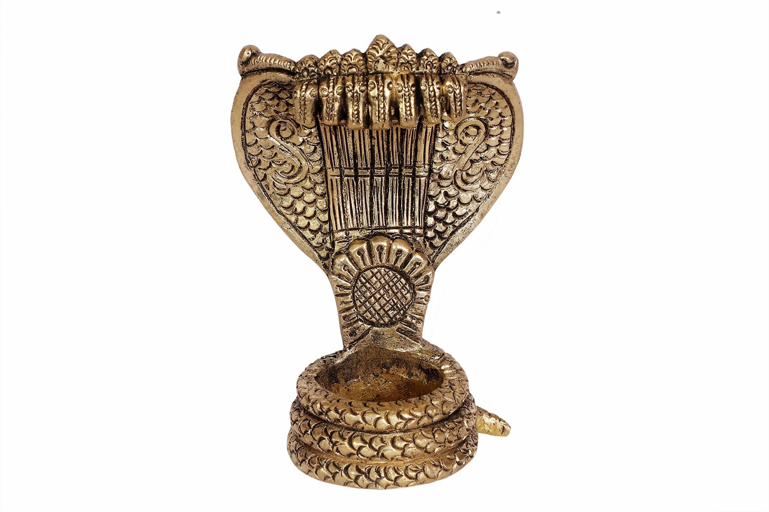 JJ Brass Snake Sheshnag Home Office Temple Mandir Pooja Puja Room Handicraft Brings Prosperity | Yellow – 2.75 x 1.8 x 4 Inch (L x W x H)