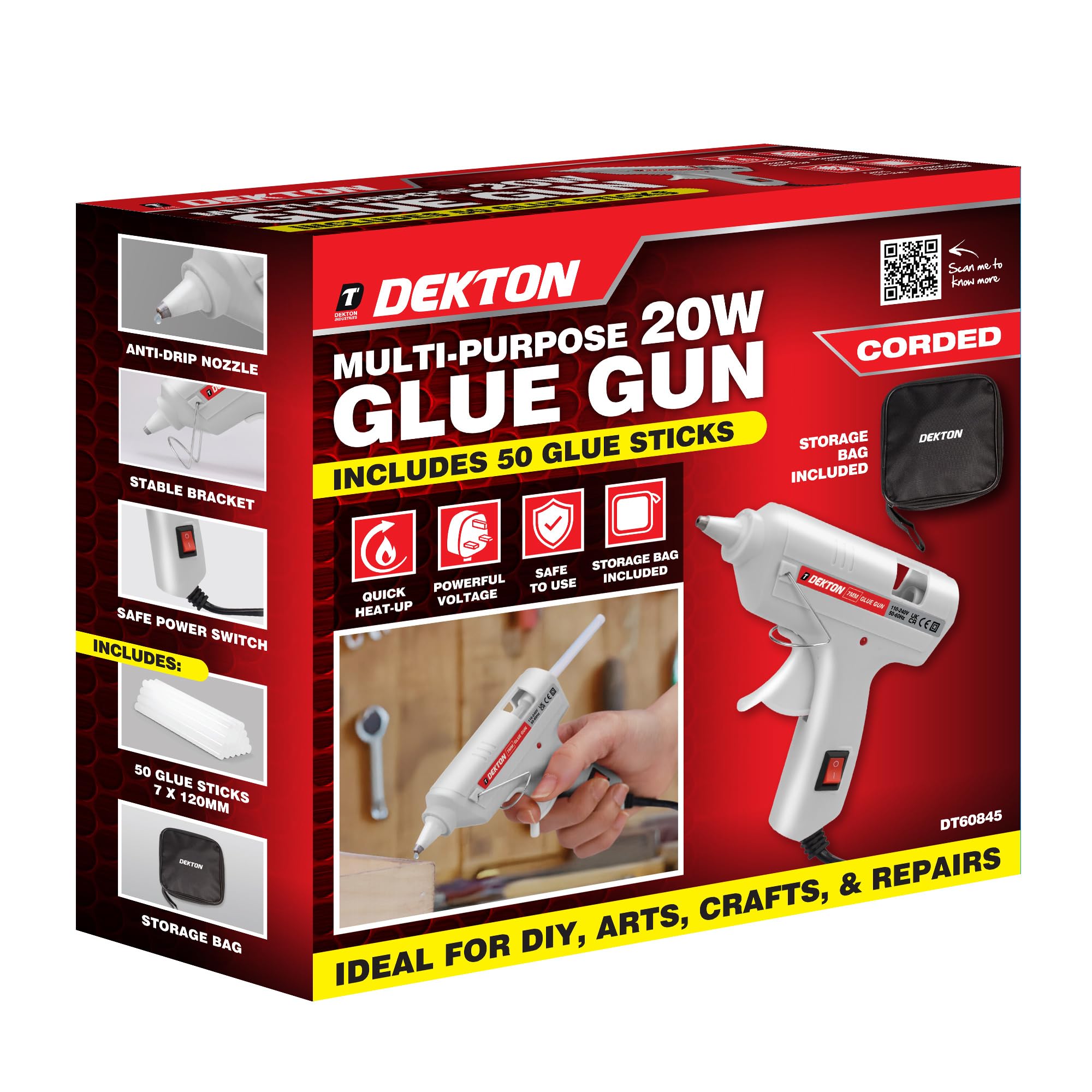 Dekton 20W Corded Glue Gun Kit, Includes 50 Glue Sticks, Fast Heating, Compact Design, User-Friendly Trigger, Perfect for DIY, Hobby, Crafts & Repairs
