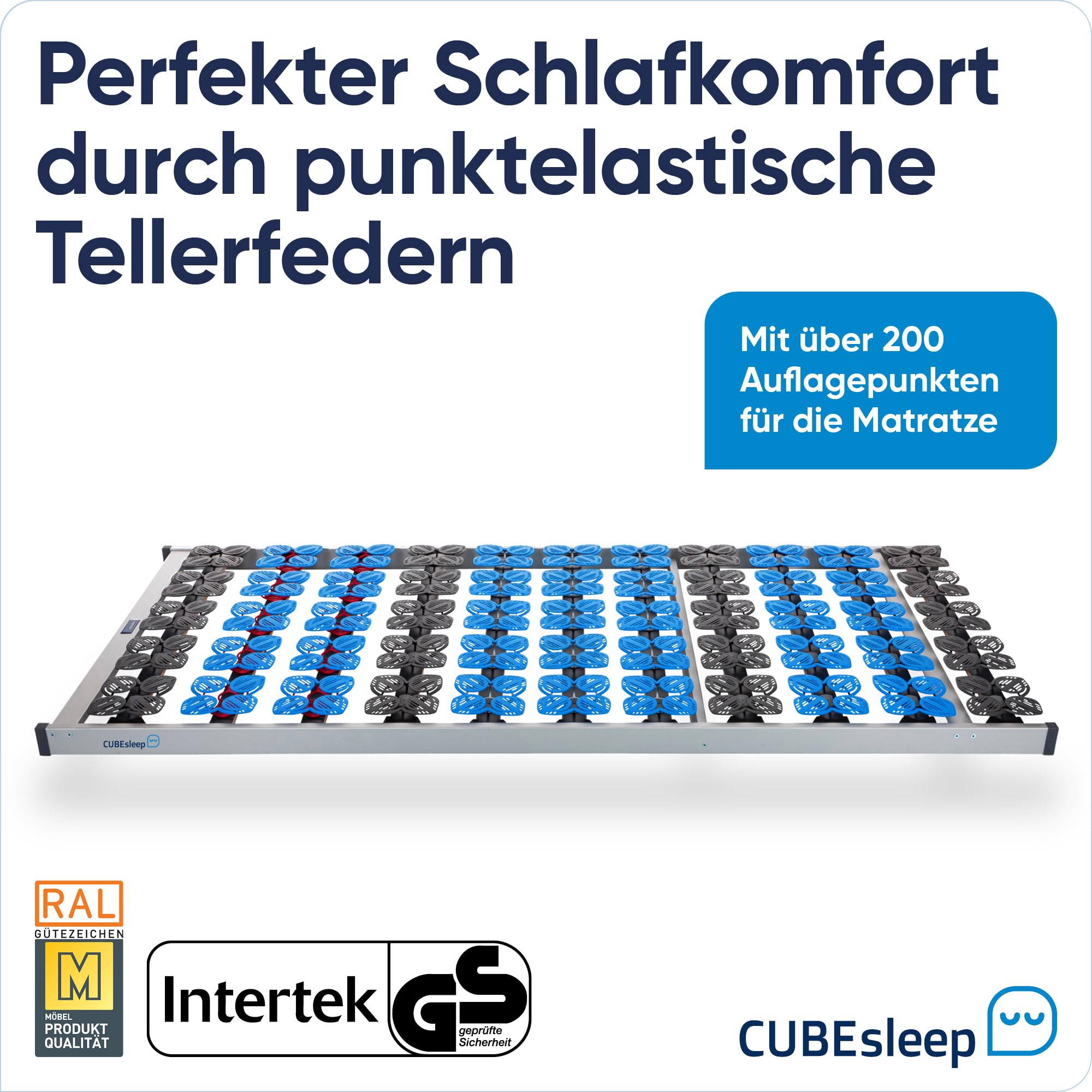 CubeSleep 7-Zonen Lattenrost Cloud NV Tellerrahmen 90x200cm | starr | Made In Germany | GS Zertifiziert – geprüfte Sicherheit