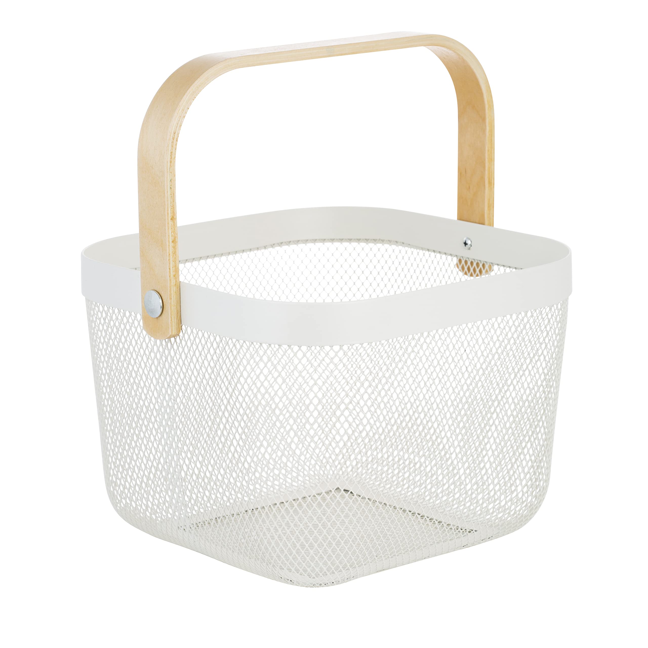 Simplify Basket Perfect for Groceries Durable Multi-Purpose Shower Caddy with Bamboo Handle in White