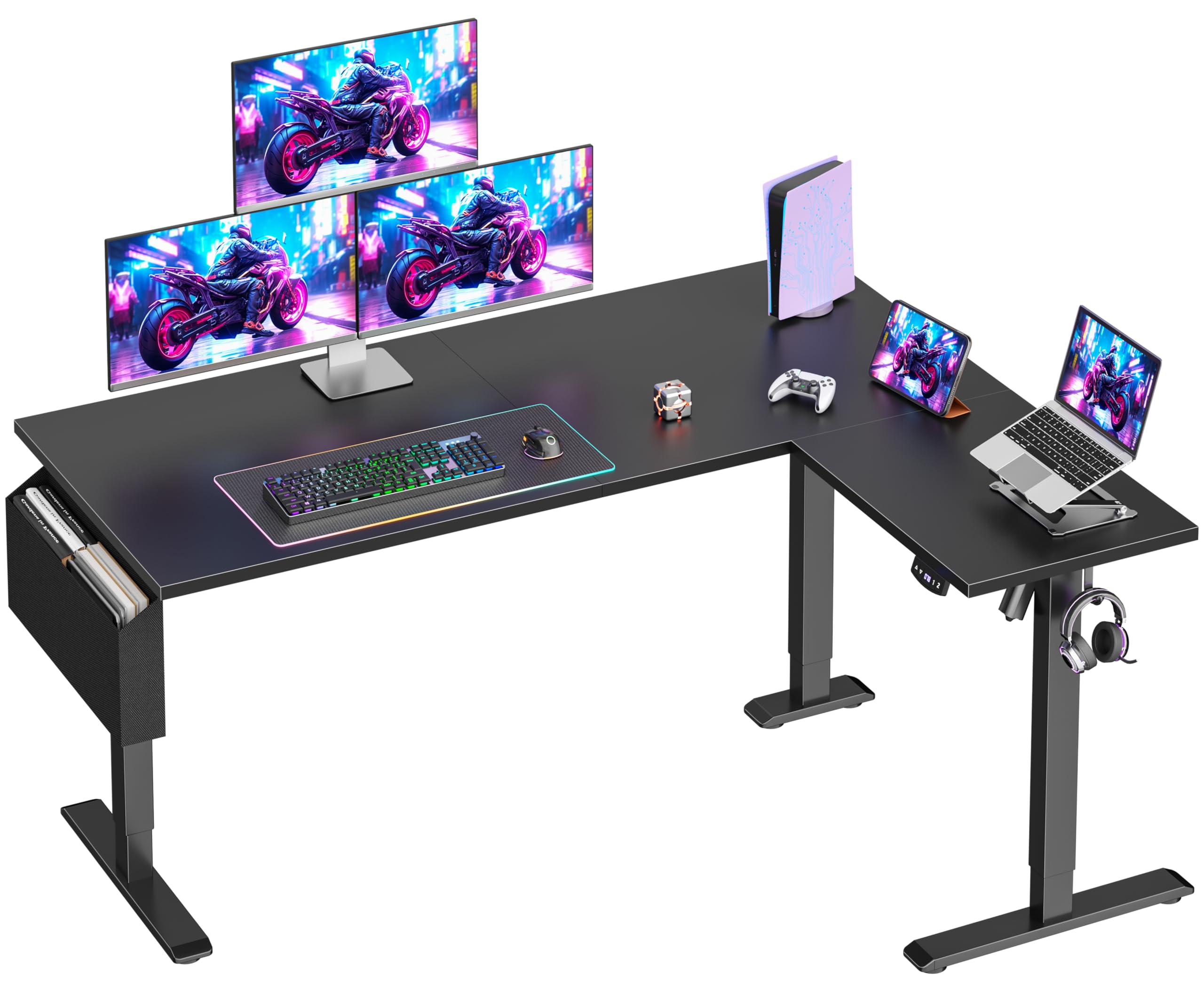 L Shaped Electric Standing Desk 63 Inch Adjustable Height Sit to Stand Corner Desk with Memory Presets Reversible
