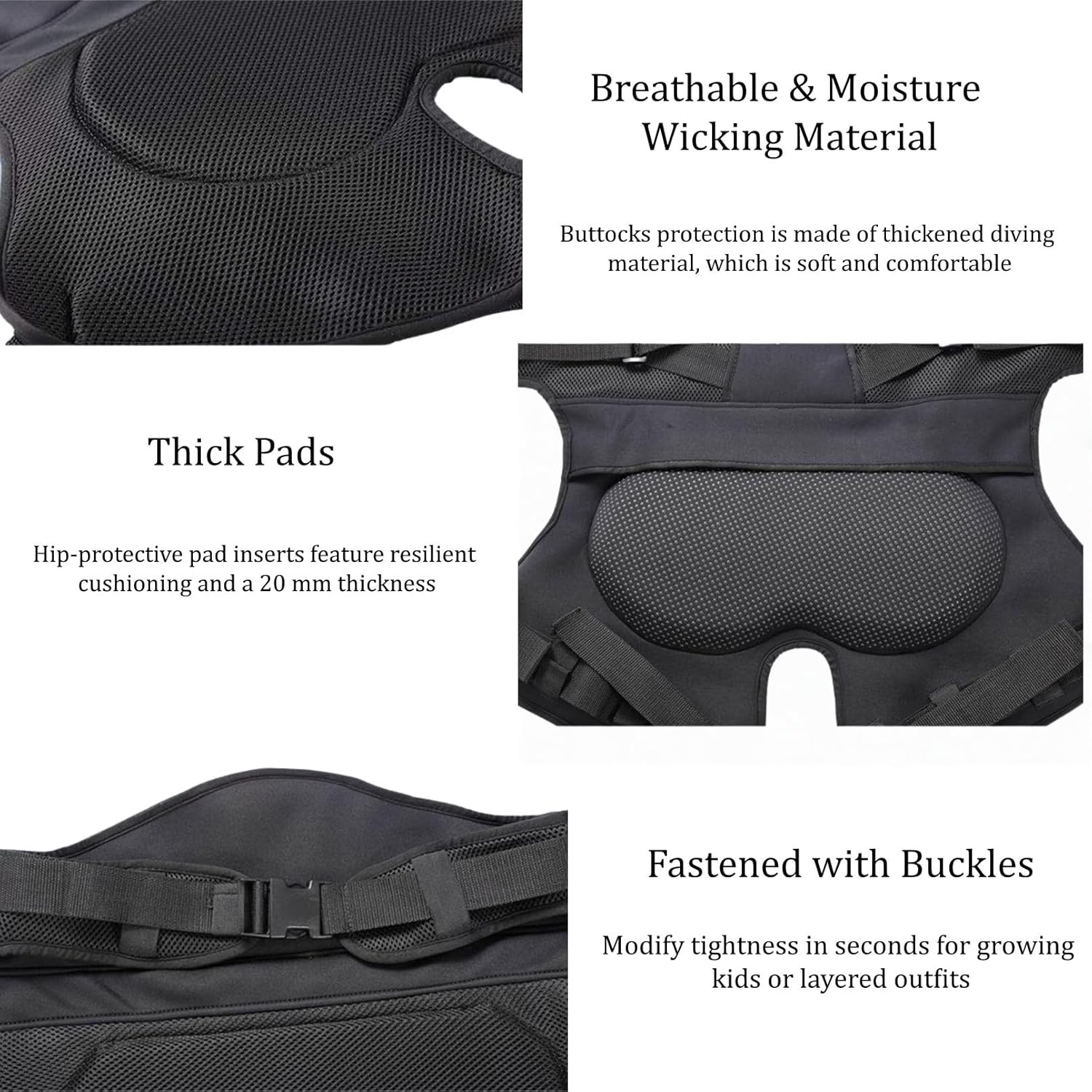 Thick 20mm Padded Hip Butt Protector for Ice Skating, Rollerblading, Snowboard Impact Shorts, Waist Support & Non-Slip Grip