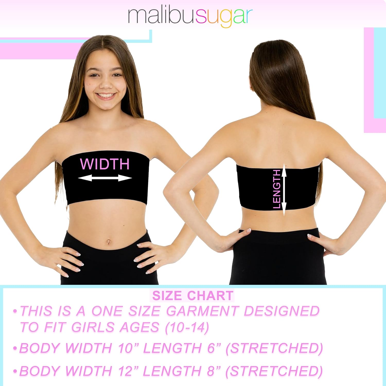 Malibu Sugar Girls Tube Top Strapless Bandeau Top – Comfort Fit Seamless Support Soft Stretch Everyday Wear Fits Ages 10–14