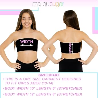 Malibu Sugar Girls Bandeau Tube Top Strapless Soft Stretch Fit Ages 10-14