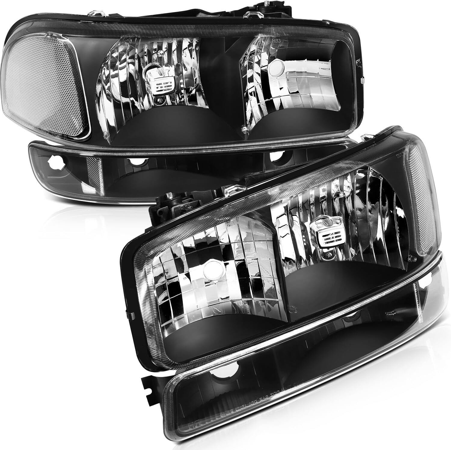 Headlight Assembly Fit for GMC Sierra 1500 1999-2006 for Sierra 1500 Classic 2007 for GMC Sierra 1500 HD 2001-2003 2005-2006 Black Housing Clear Reflector Clear Lens 15850352 15850351