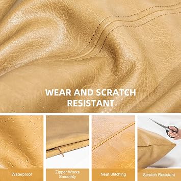 Faux Leather Throw Pillow Covers 12X20 Inch Set of 2 Brown Outdoor Modern Farmhouse Solid Decorative Pillow Covers for Room Couch Living Bedroom Bed Sofa