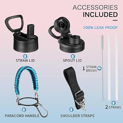 Miniatura 5 de KXIAOCHEN Botella de agua aislada, botella de agua de acero inoxidable, 2 tapas (con pajilla y tapa con asa), botellas de agua metálicas de boca