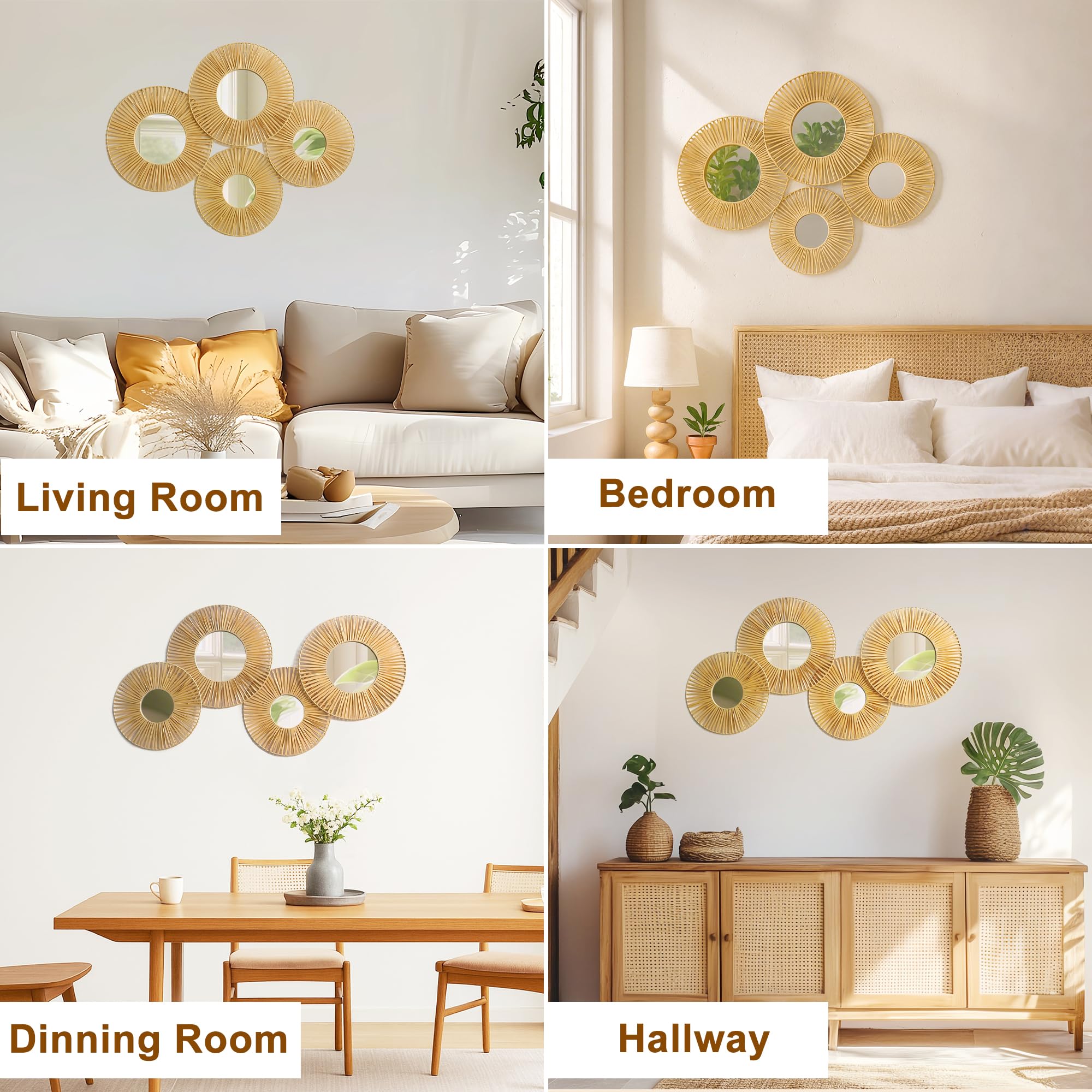 Artilady Canastas colgantes para pared con espejo, 4 piezas de decoración