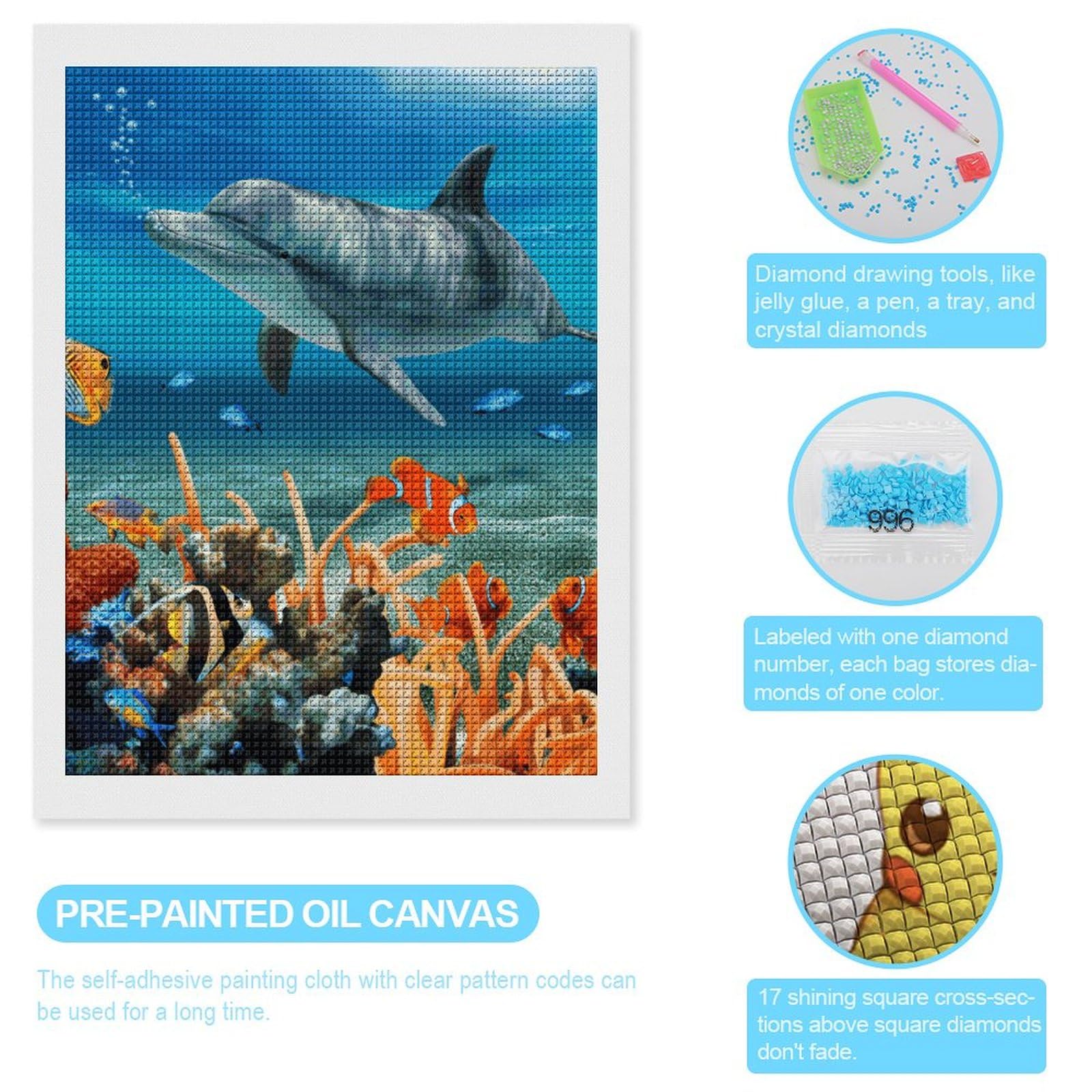Dolphins Blue Diamond Art Kits for Adults Diamond Art Diamond