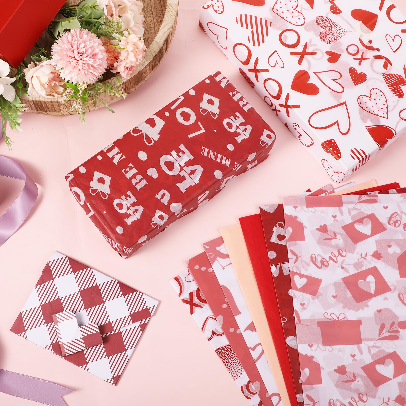 Carta da regalo con ciliegie, ciliegie rosse e fiori bianchi in rosa, carta da regalo per festa della mamma, compleanno, baby shower, feste a tema Hawaii, Aloha Luau Pool Party, 4 fogli
