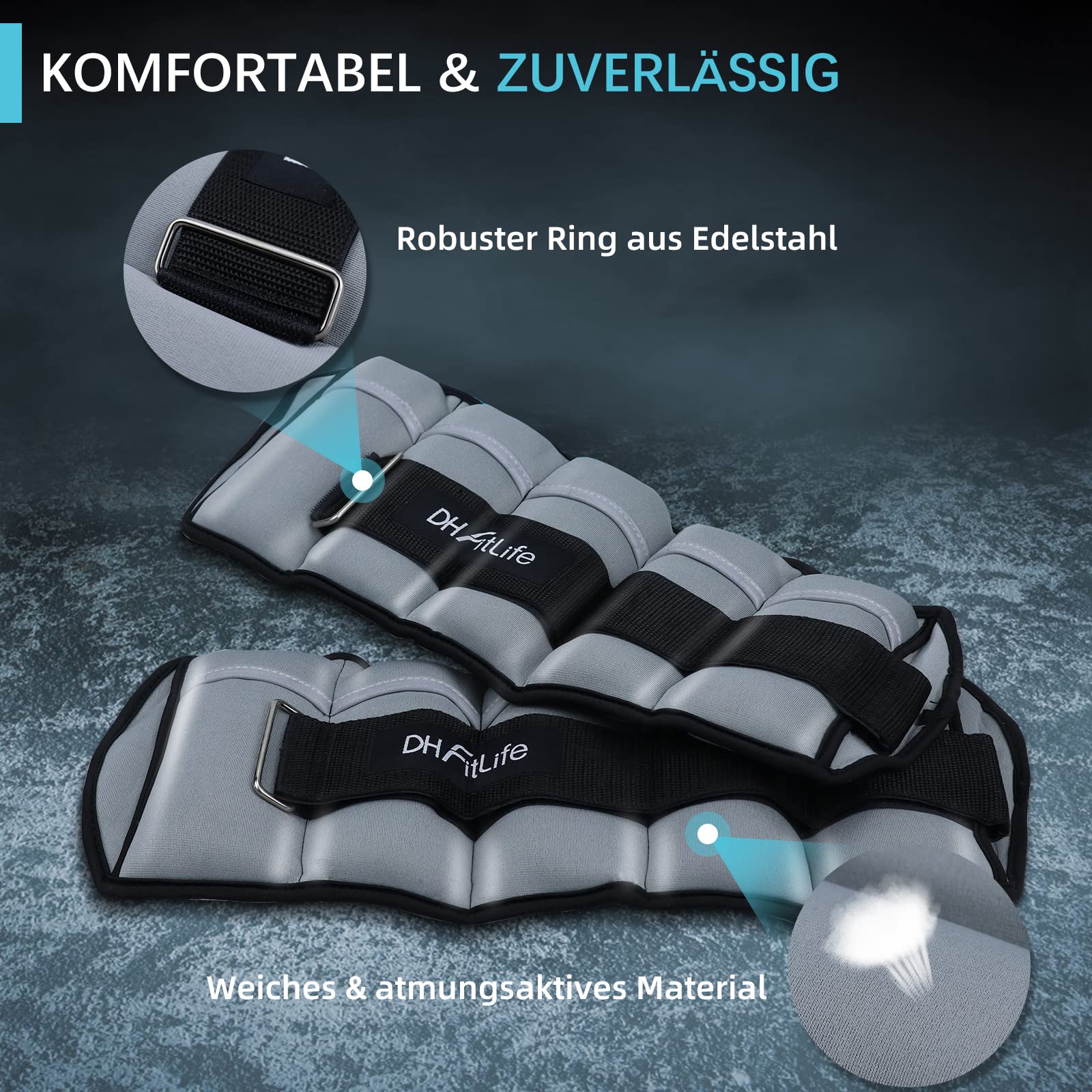 DH FitLife 2-częściowy zestaw obciążników na kostki z regulowanymi obciążnikami na nogi i ramiona | 2 warianty 2 x 2,5 kg i 2 x 4,5 kg | obciążniki na kostki do treningu siłowego