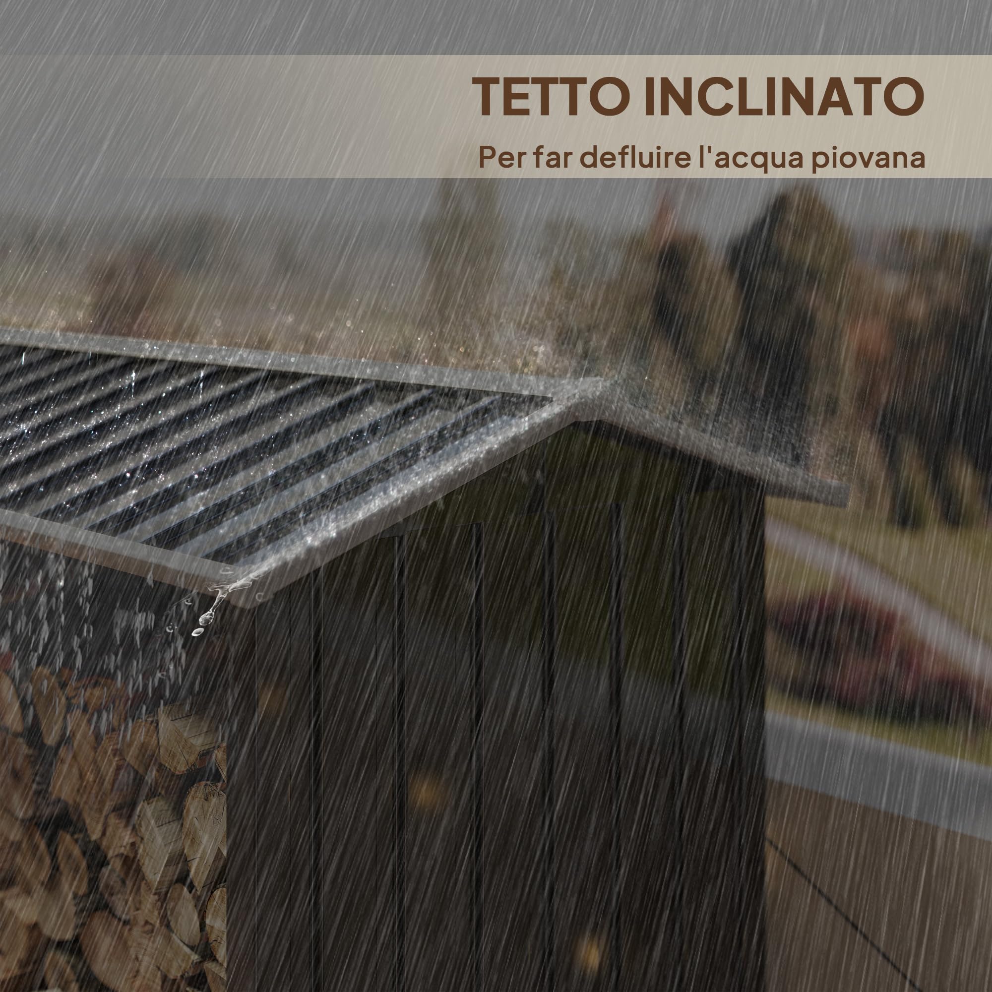 Outsunny Portalegna da Esterno Acciaio Galvanizzato 240x86x160cm Nero con Base Rialzata e Tetto Inclinato