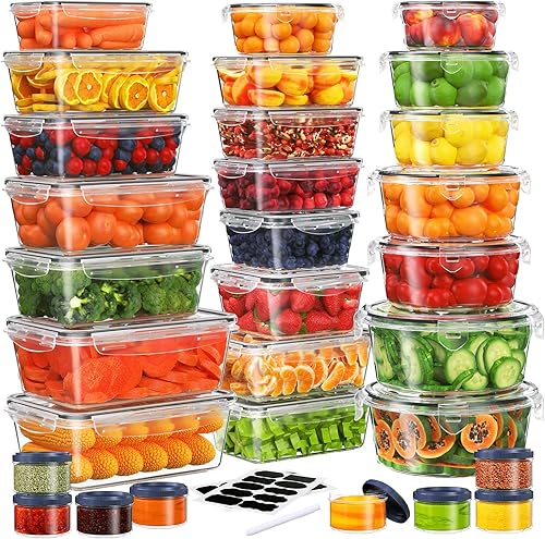 Miniatura 1 de KITHELP Juego de 60 recipientes grandes para almacenamiento de alimentos, plástico a prueba de fugas, sin BPA con tapas herméticas para