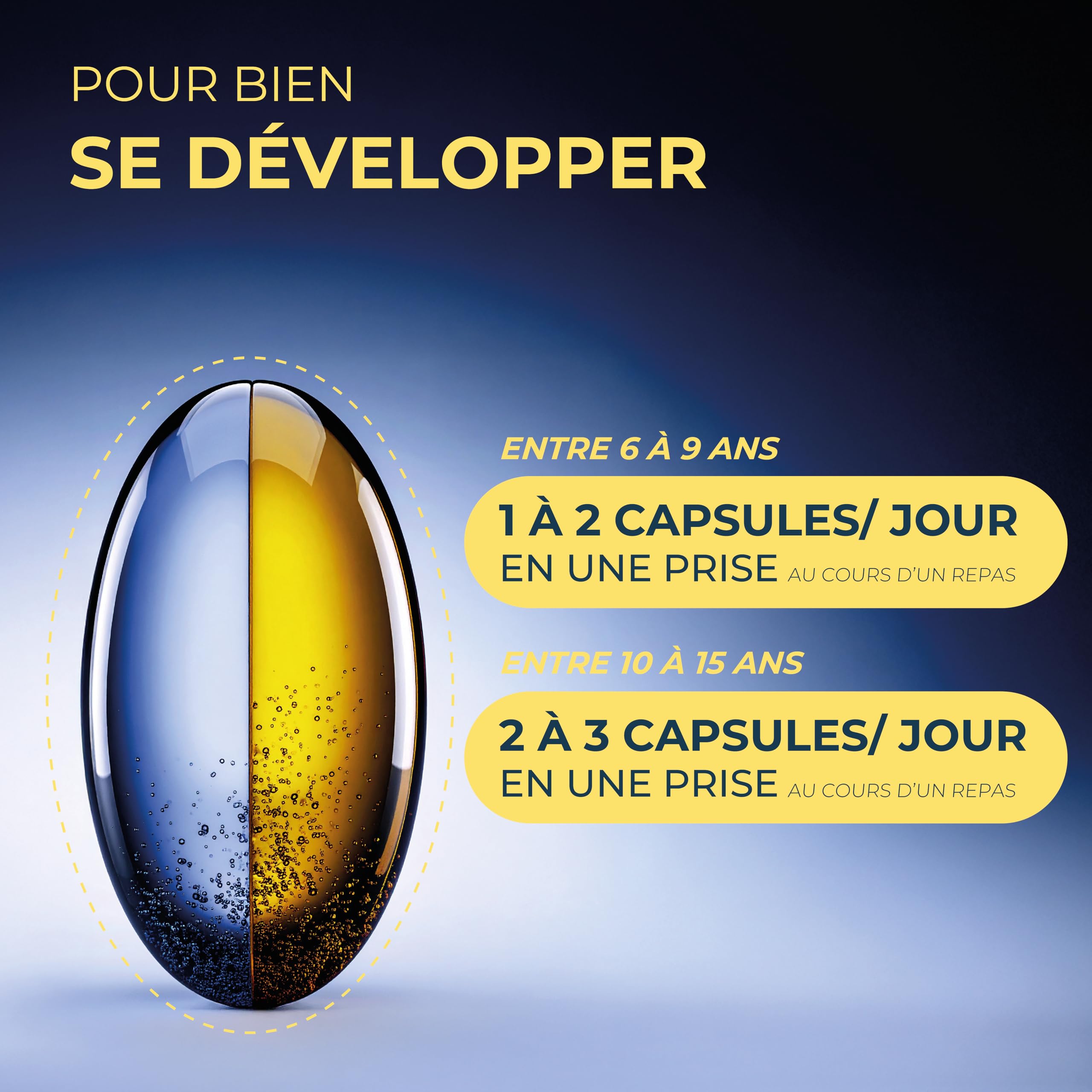 OM3 Junior - Huile de poissons EPAX riche en Oméga-3 et Vitamine D - Pour enfants et adolescents - 45 capsules à avaler ou mâcher