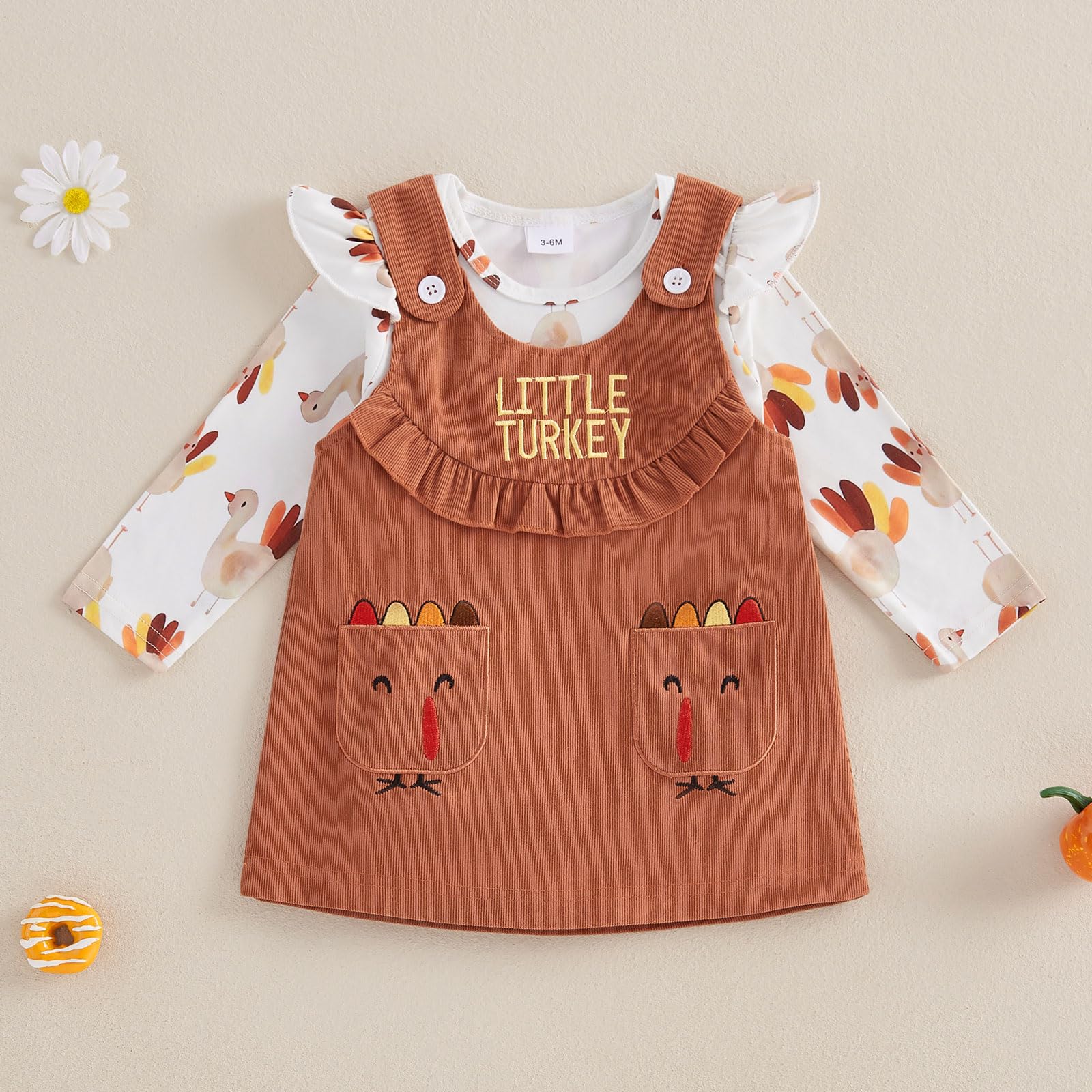 Socutebabe My First Thanksgiving Baby Girl Outfit Newborn Turkey Romper And Corduroy Skirt Little Turkey Dress Outfits (Little Turkey Brown, 0-3 Months)