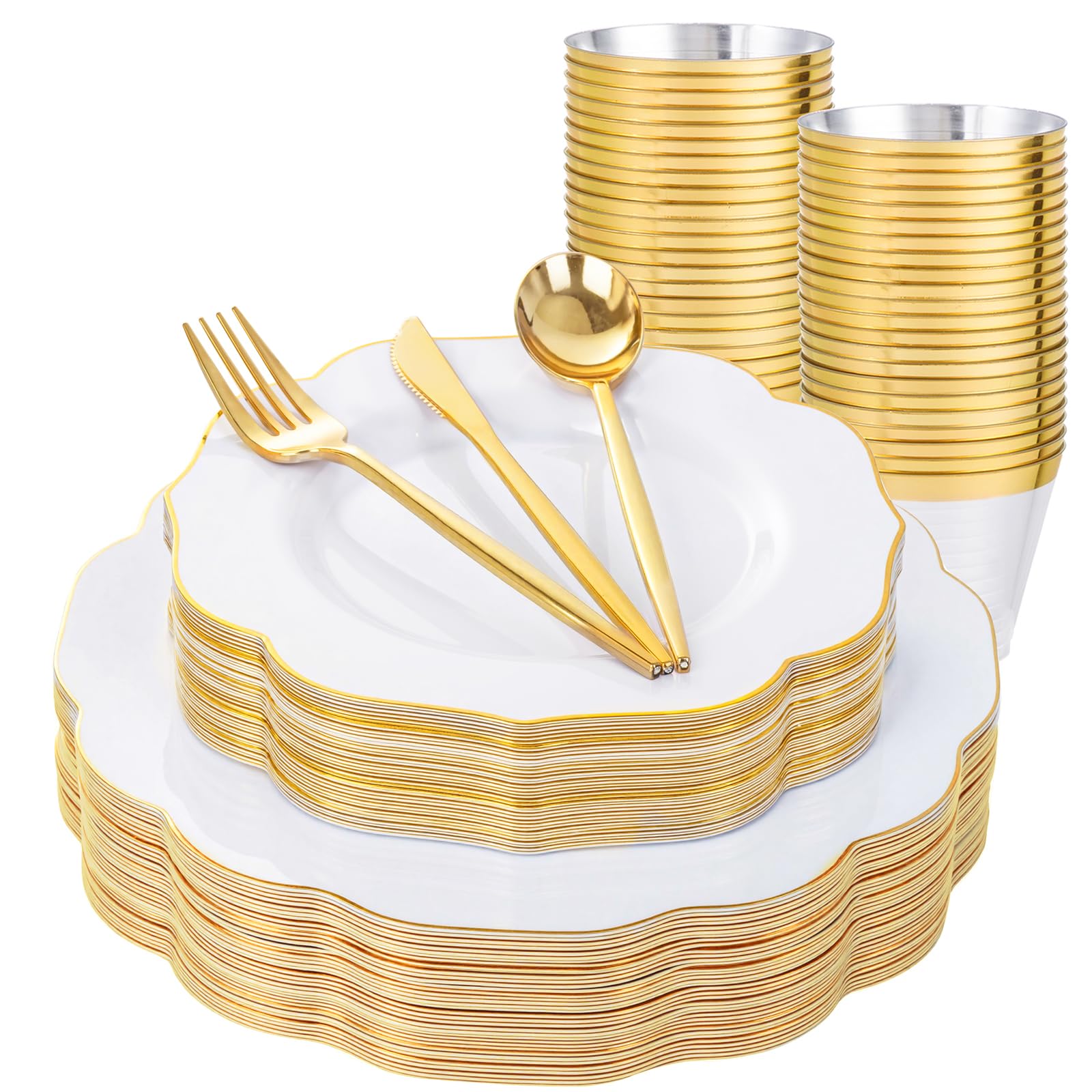 bUCLA White & Gold Disposable Plates - 180 Piece Set -1