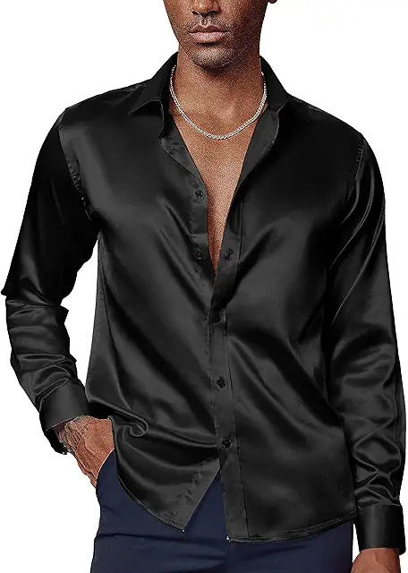 Camicia Elegante Uomo in Raso di Seta a Maniche Lunghe - Camicia Raso Uomo