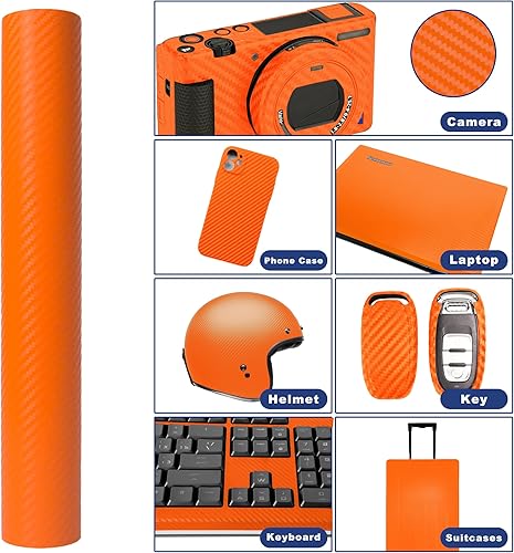 Miniatura 5 de Lypumso Envolturas de vinilo de fibra de carbono naranja 3D, autoadhesivas, calcomanías decorativas sin burbujas para automóviles, moto, bricolaje,