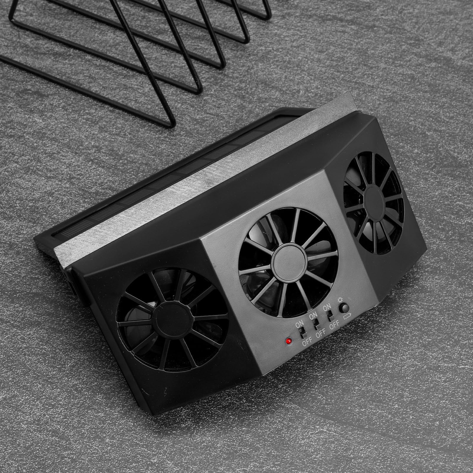 Ventilador Solar de Ventana para Coche Abs Negro Triple Diseño