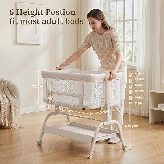 BabyBond Bassinet Bedside Crib, Stable & Safe, Anti-Reflux for Newborn | Bedside Sleeper with Mattress & Sheet, 6 Adjustable Heights, Full Mesh Stable Sturdy Frame, ASTM & CPSC Certified