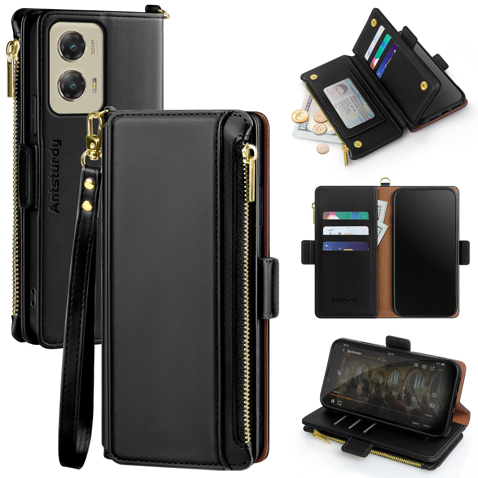 Antsturdy Compatible with Motorola Moto G Stylus 5G 2024 Wallet Case with Card Holder,Women Men PU Leather Flip Protective Phone Case RFID Blocking