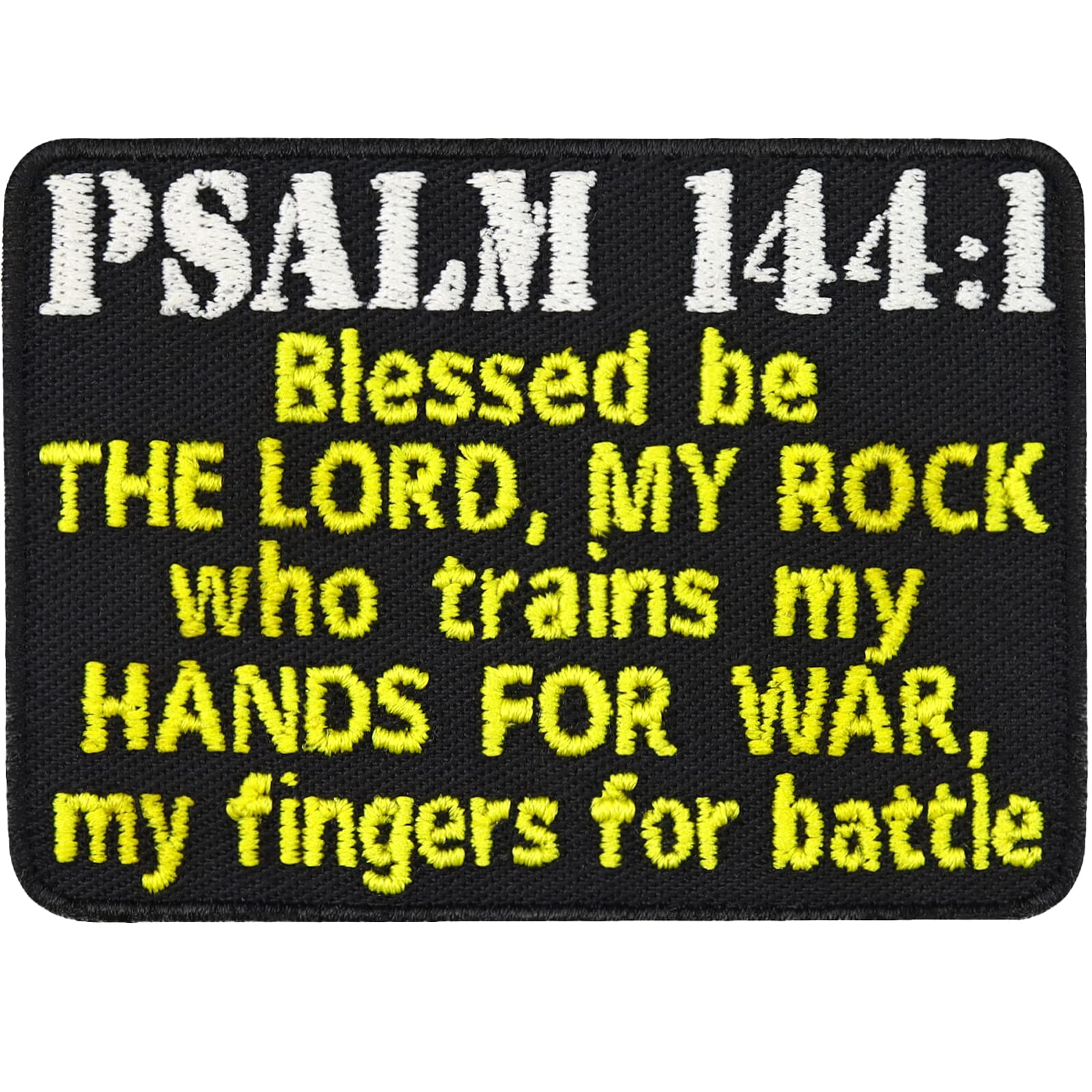 Tactical Morale Patch "Psalm 144:1 - Blessed be The Lord, My Rock who Trains My Hand for war and My Fingers for Battle" | Bible Iron on Fabric Applique for All Fabrics | 2.75x1.97 in