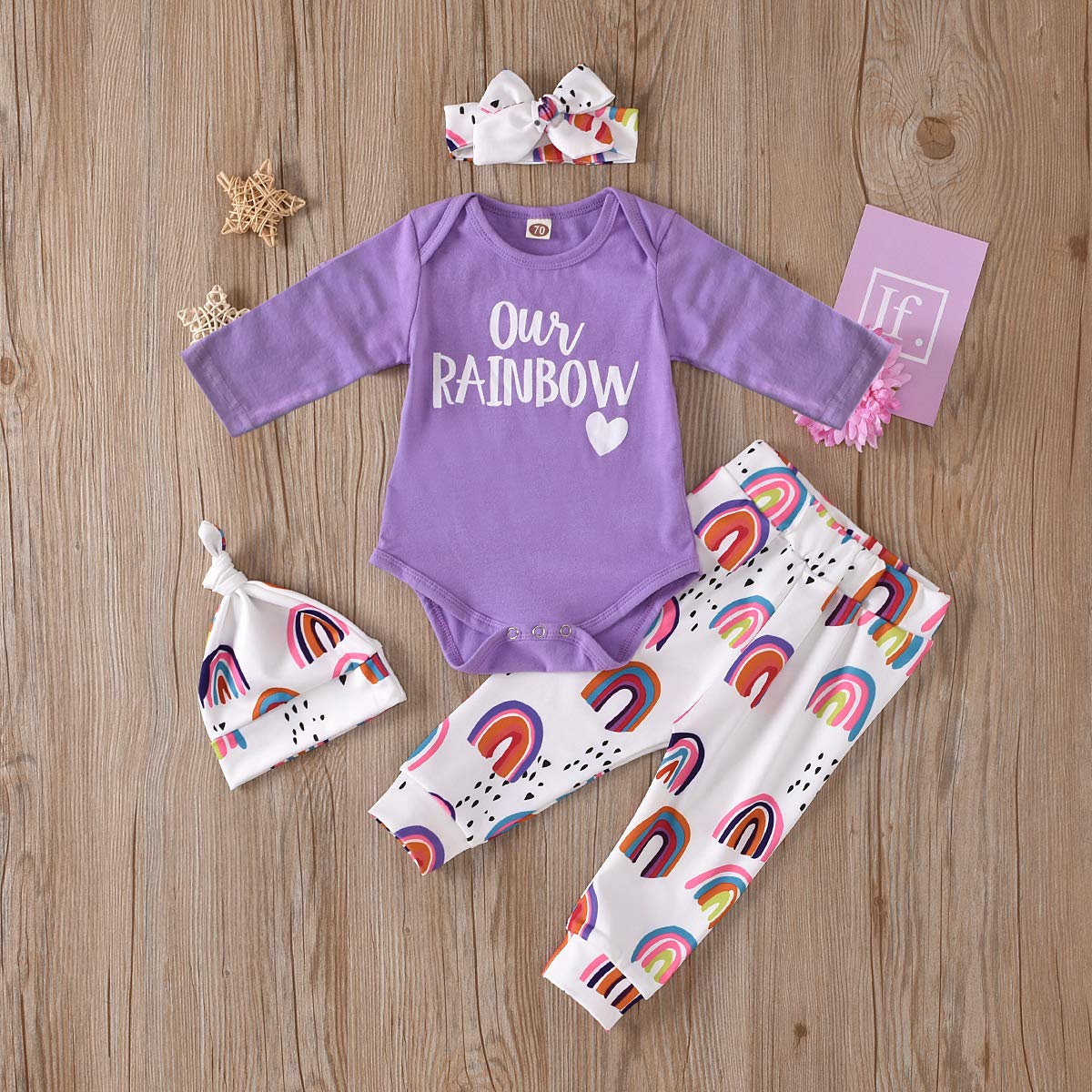 DOSYZTO Infant Baby Girl Fall Clothes Long Sleeve Auntie's Bestie Romper Floral Arrows Leggings Pants Hat 4Pcs Outfits Set (Purple, 3-6 Months)