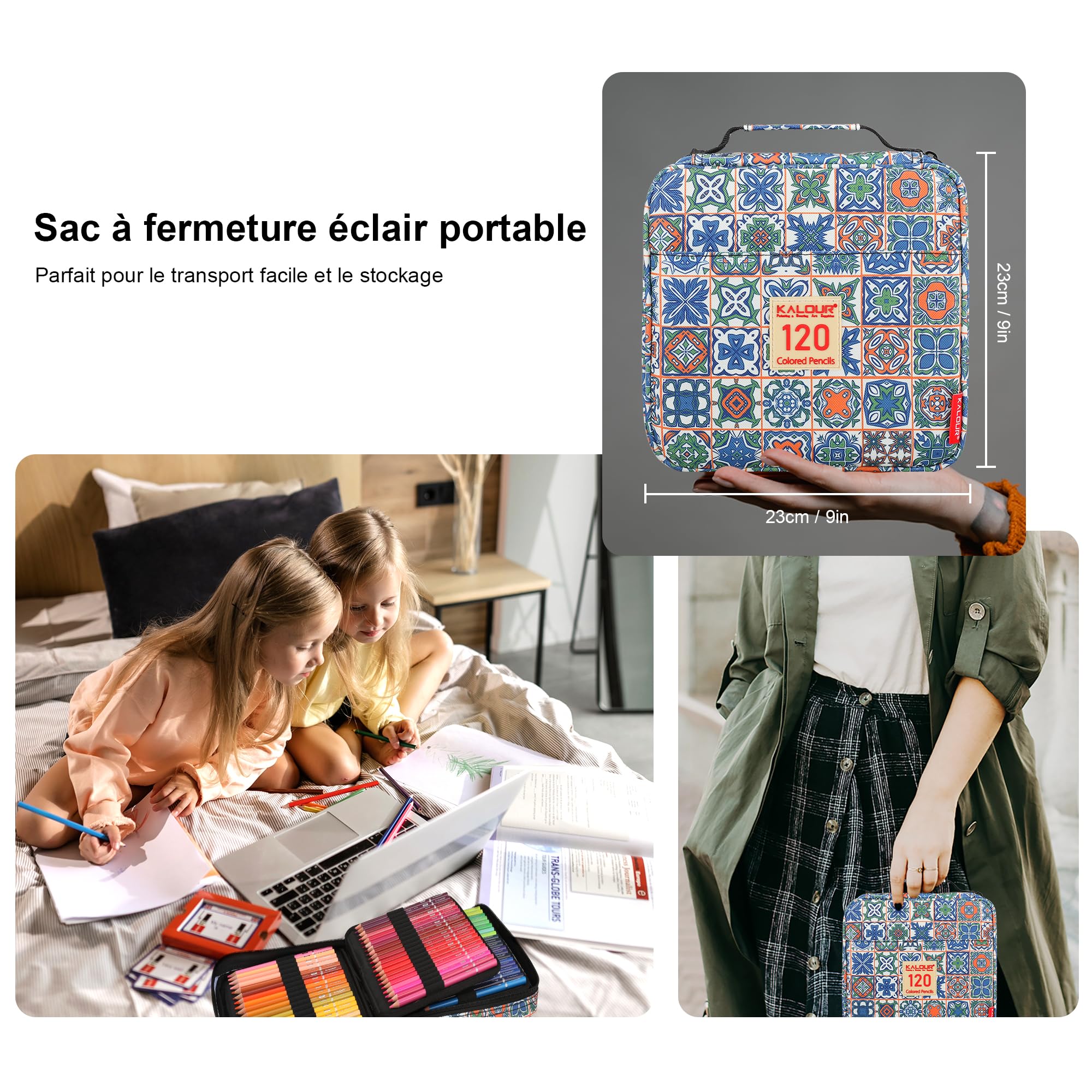 KALOUR PDAS Lot de 126 crayons de couleur, 120 crayons de couleur pour adultes, débutants, enfants, noyau souple de qualité supérieure, sac à fermeture éclair, livre de coloriage