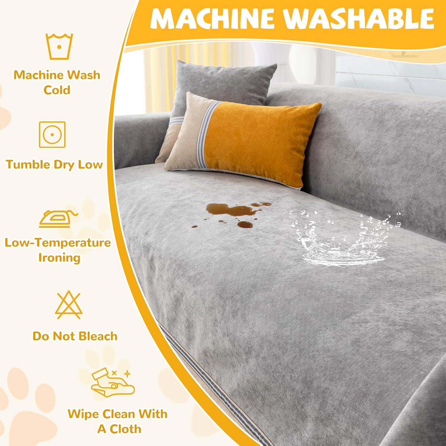 100% Waterproof Non-Slip Couch Cover for Pets & Dogs Sofa Cover Washable Anti Cat Scratch Furniture Protector for 3 Cushion Couch Sectional Sofa Pet Friendly, Gray 79" x 150"
