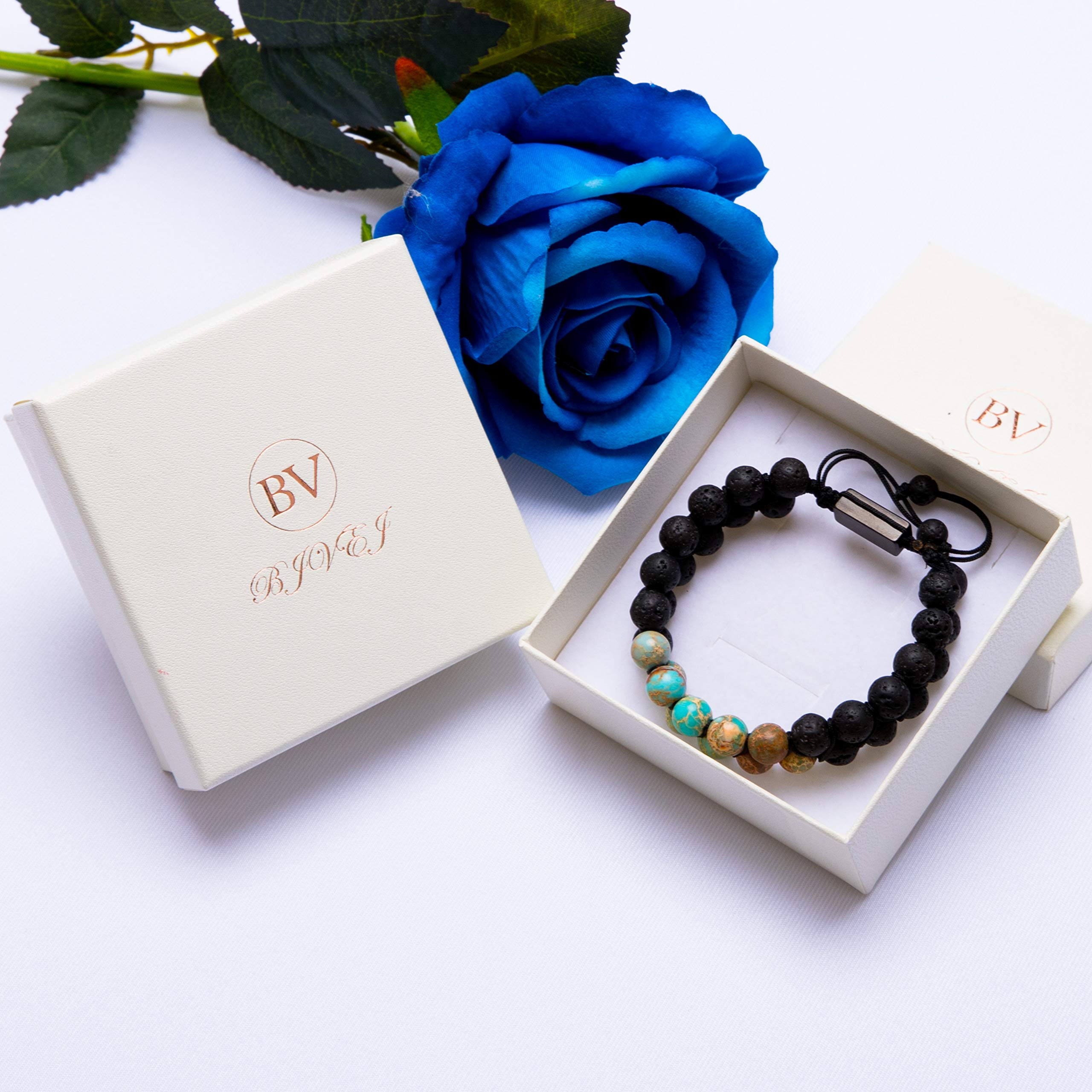 Bivei Lava Stone Beaded Bracelets Adjustable Handmade Women Braided Double Layer Semi Precious Natural Gemstone Essential Oil Diffuser Bracelet(Variscite Bracelet)