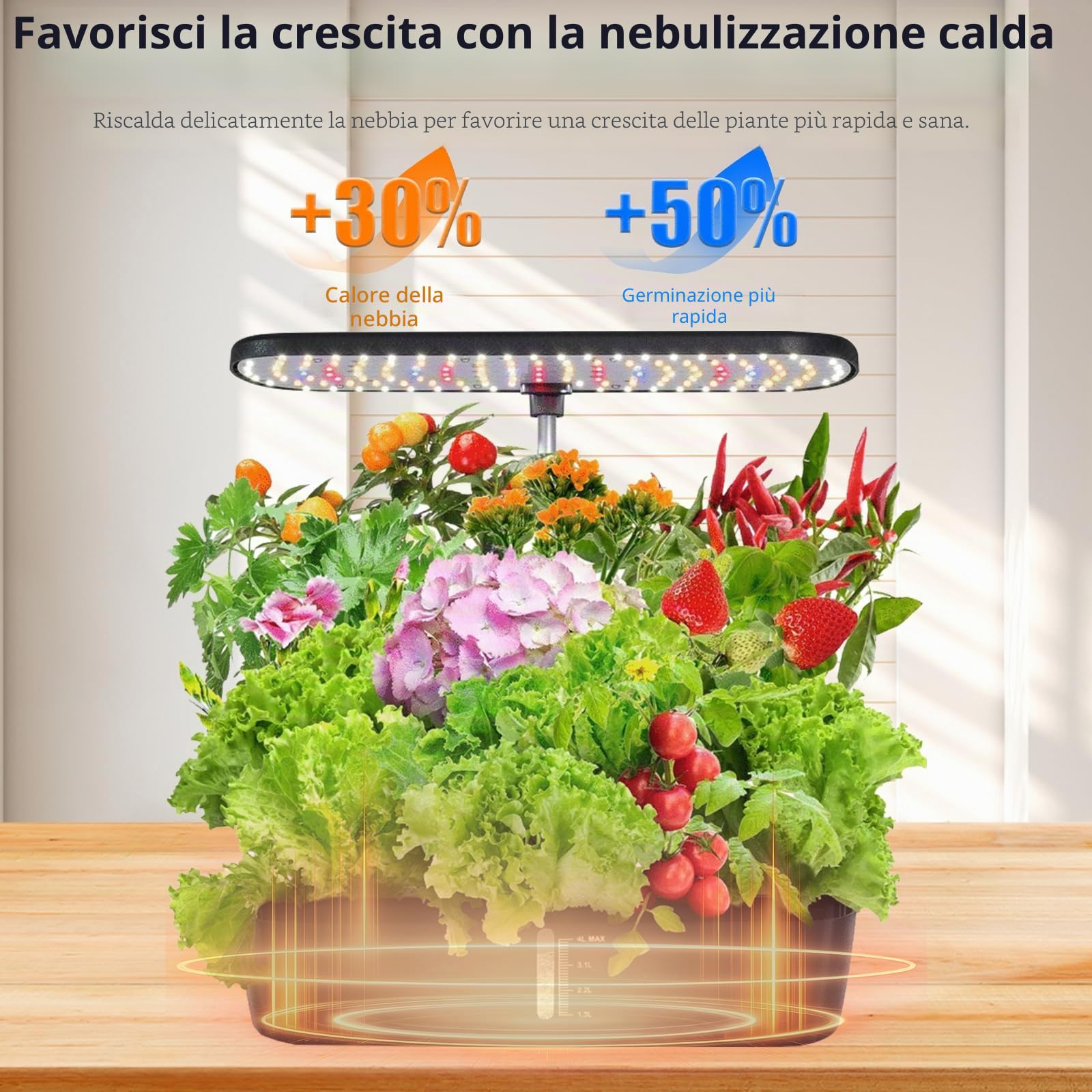 Sistema Idroponico per Germogli 52 Posti, Lampada LED Full Spectrum 24 W, Serbatoio 4 L con Timer Automatico e Irrigazione Intelligente per Fiori, Ortaggi e Piantine