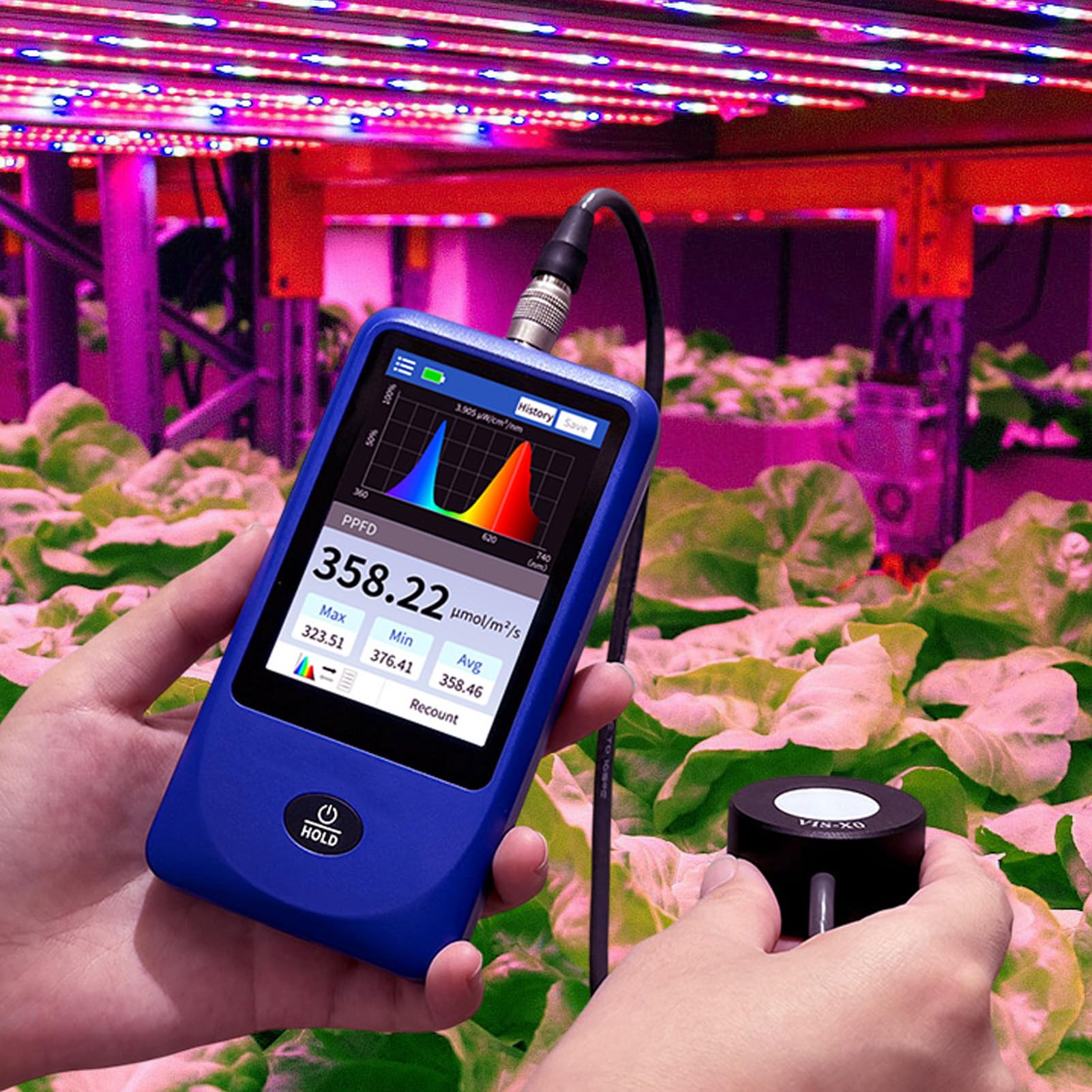 Hyuduo Medidor de Espectro de Luz Portátil, Espectrómetro Portátil para Iluminancia y Temperatura de Color con Rango de 1 Millón de Lx, Ideal para Crecimiento de Plantas, Pruebas de Iluminación