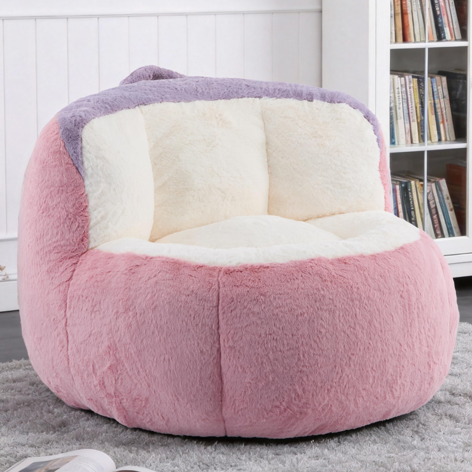 Giant Bean Bag Chair, Multicolor 41.7" Oversized Cloud Bean Bag Sofa with Back Support for Adults & Kids, Faux Fur Soft Stuffed Lazy Chair for Living