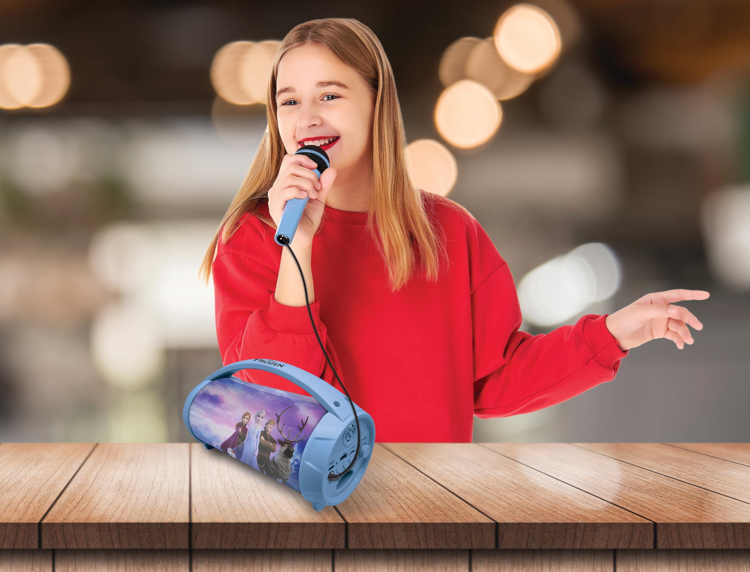 Lexibook, Kraina Lodu, Bezprzewodowy Głośnik Świetlny z Mikrofonem, Dźwięk Stereo, Funkcja Karaoke, Porty USB i Karty SD, Akumulator, Niebieski, Fioletowy, BTP585FZZ