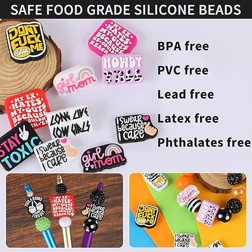 Miniatura 3 de 12 cuentas focales de silicona para bolígrafos, personajes, palabras divertidas, cuentas de silicona con formas variadas para hacer llaveros y