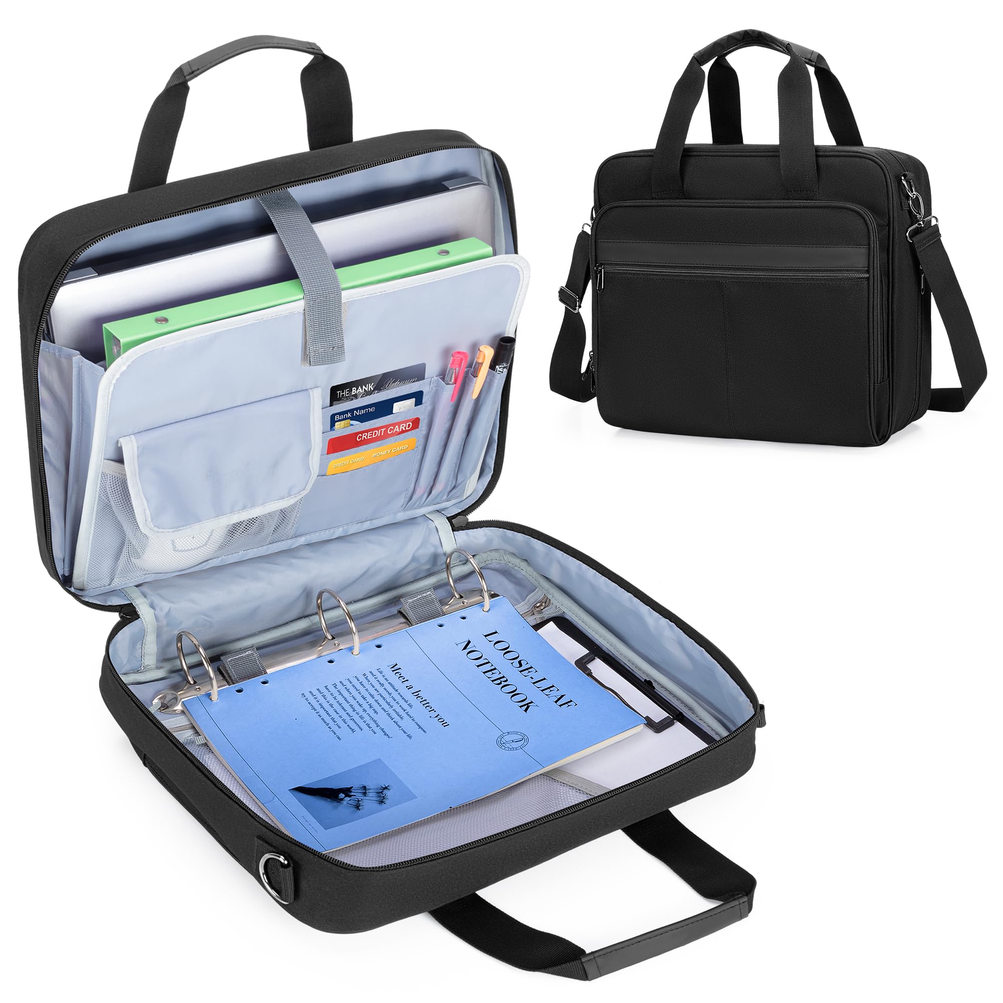 Porte-documents A4 pour Ordinateur Portable 13 ", Noir | avec Poignée et Bandoulière, Idéal pour les Voyages d'affaires, avec Fonction Bureautique Portable
