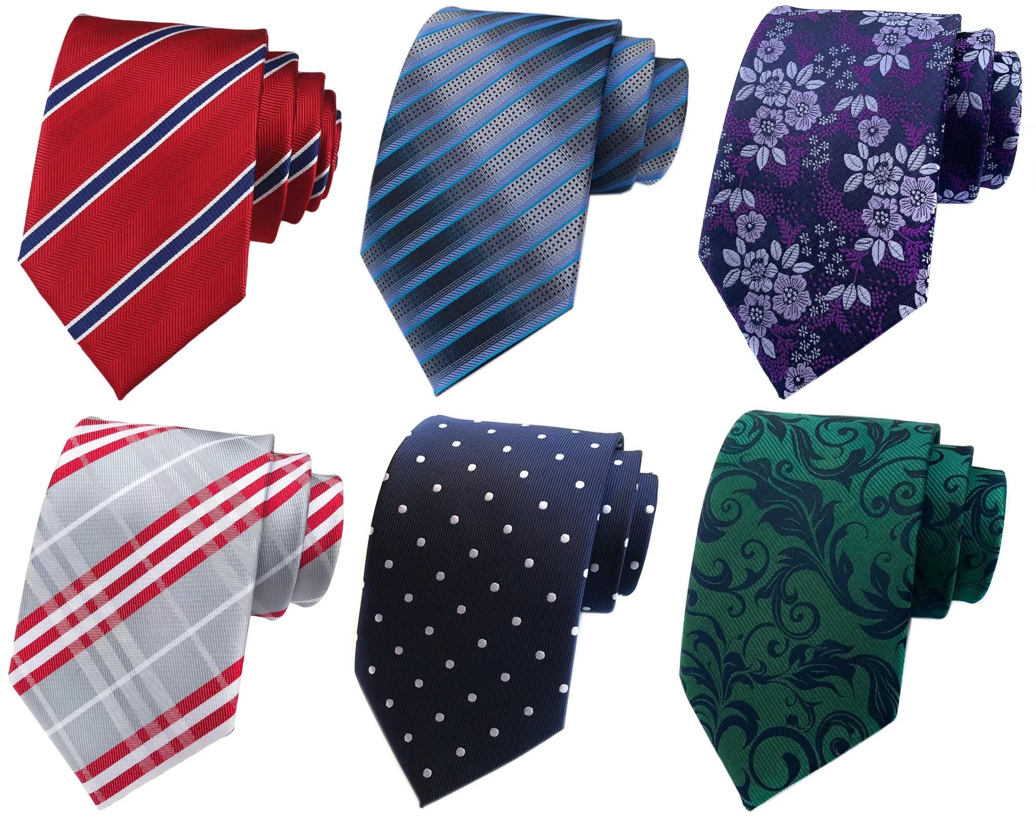 Secdtie Pack of 4 Men's Classic Stripe Checks Jacquard Woven Tie Formal Party Neckties