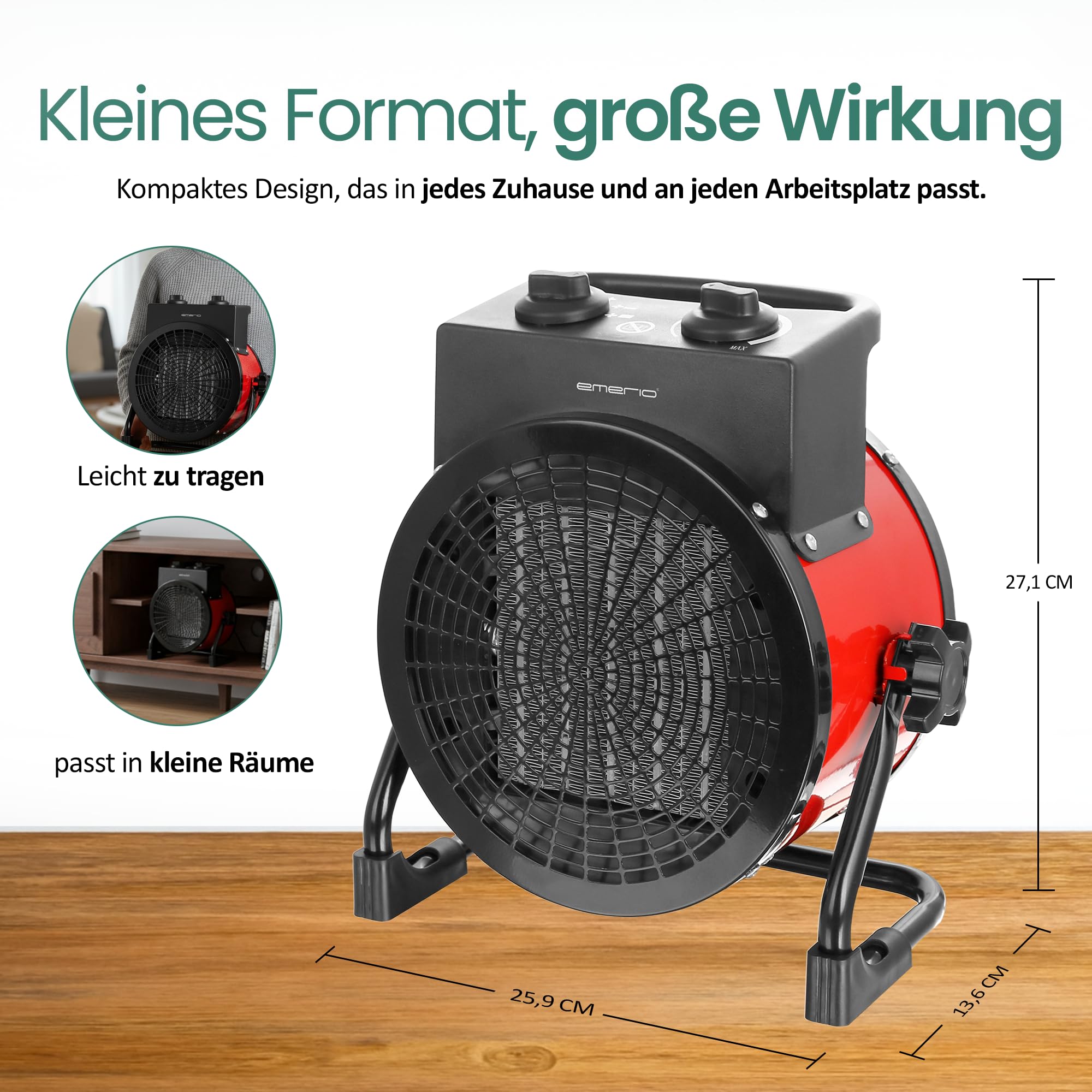 EMERIO - Radiateur soufflant Power 3000 W - Chauffage céramique - Chauffage électrique Turbo avec protection contre la surchauffe - Puissant - 2 niveaux de chauffage - Pour chantier, maison, atelier,