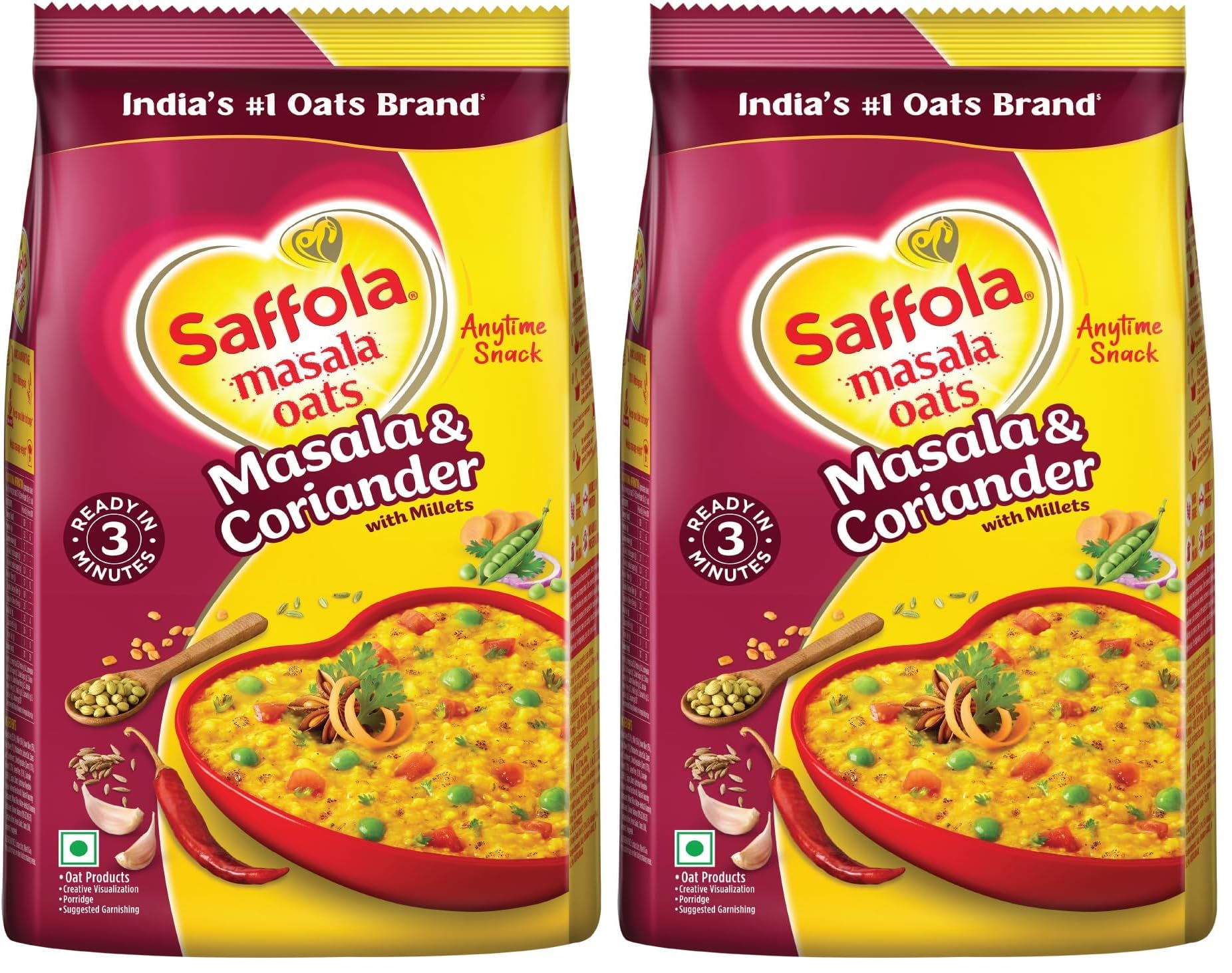 Saffola Masala Oats | 550g/500g | Masala Coriander | Tasty, Anytime Snack | Ready in 3 mins | Millets Goodness- with Ragi & Jowar | No maida , No added preservatives | Oats Helps manage weight(weight may vary)-image-15
