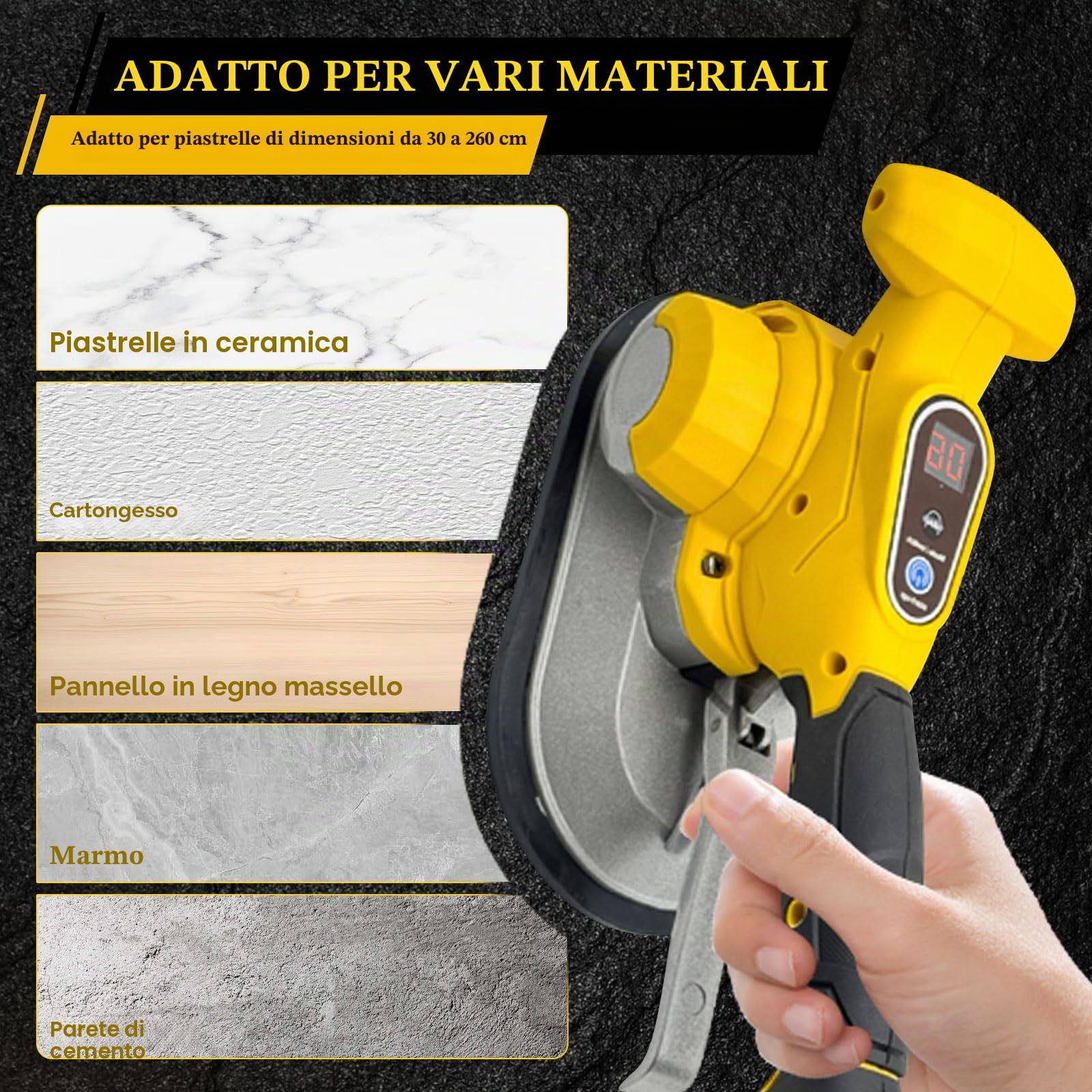 Strumento di vibrazione per piastrelle per batteria Dewalt 20V con ventosa da 19,5 cm, vibratore di livellamento per piastrelle e pareti in mattoni, ventosa per piastrelle con adsorbimento 200kg