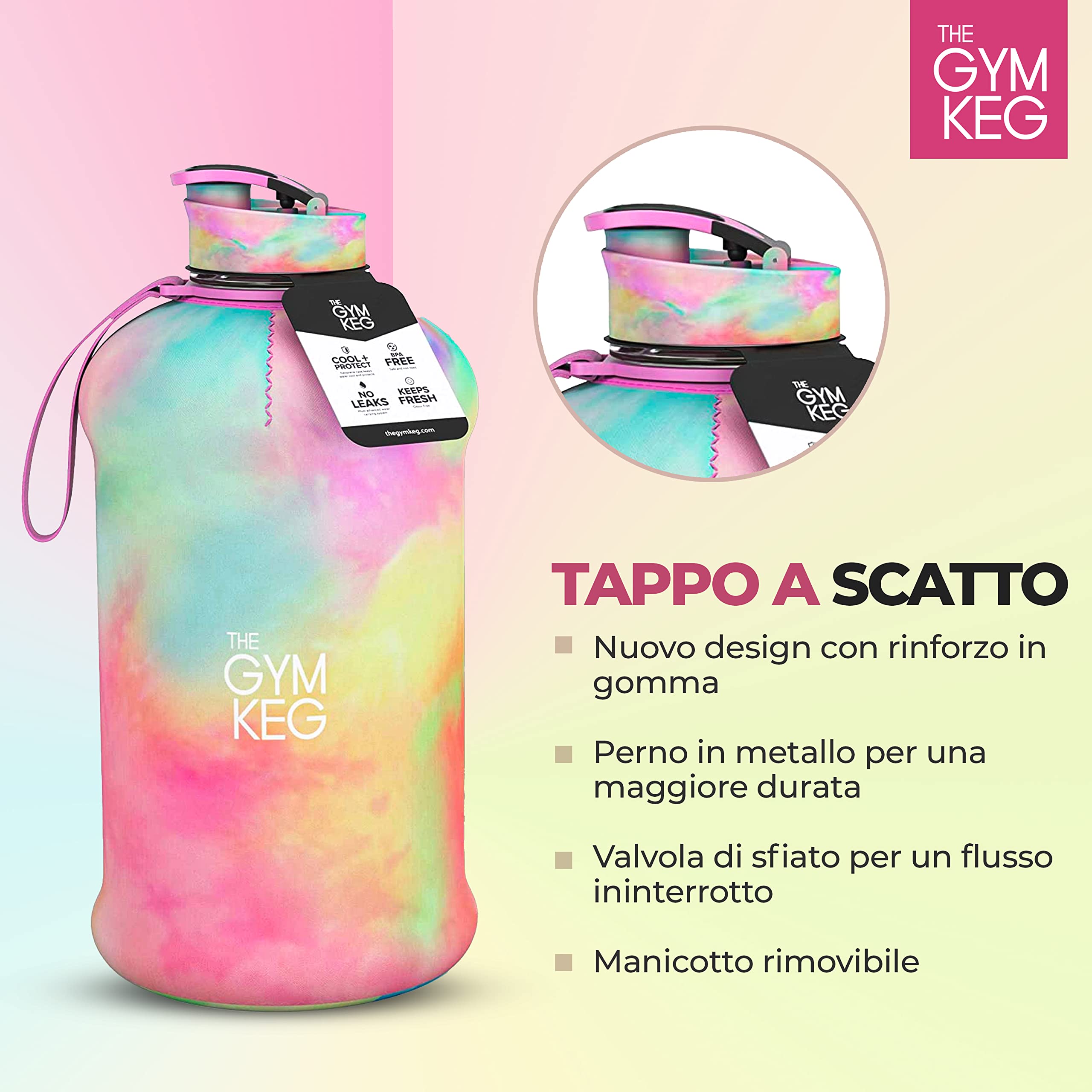 The Gym Keg Borraccia Palestra 2.2L con Custodia e Manico Bottiglia Acqua Borraccia Sportiva Riutilizzabile Fitness Workout Yoga Ecologica Senza BPA
