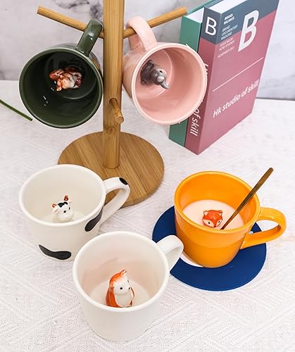 Miniatura 6 de hengshukeji Taza de cerámica con diseño de conejo, pintada a mano, con posavasos y cuchara, hecha a mano, figura de animales de cerámica, taza de té