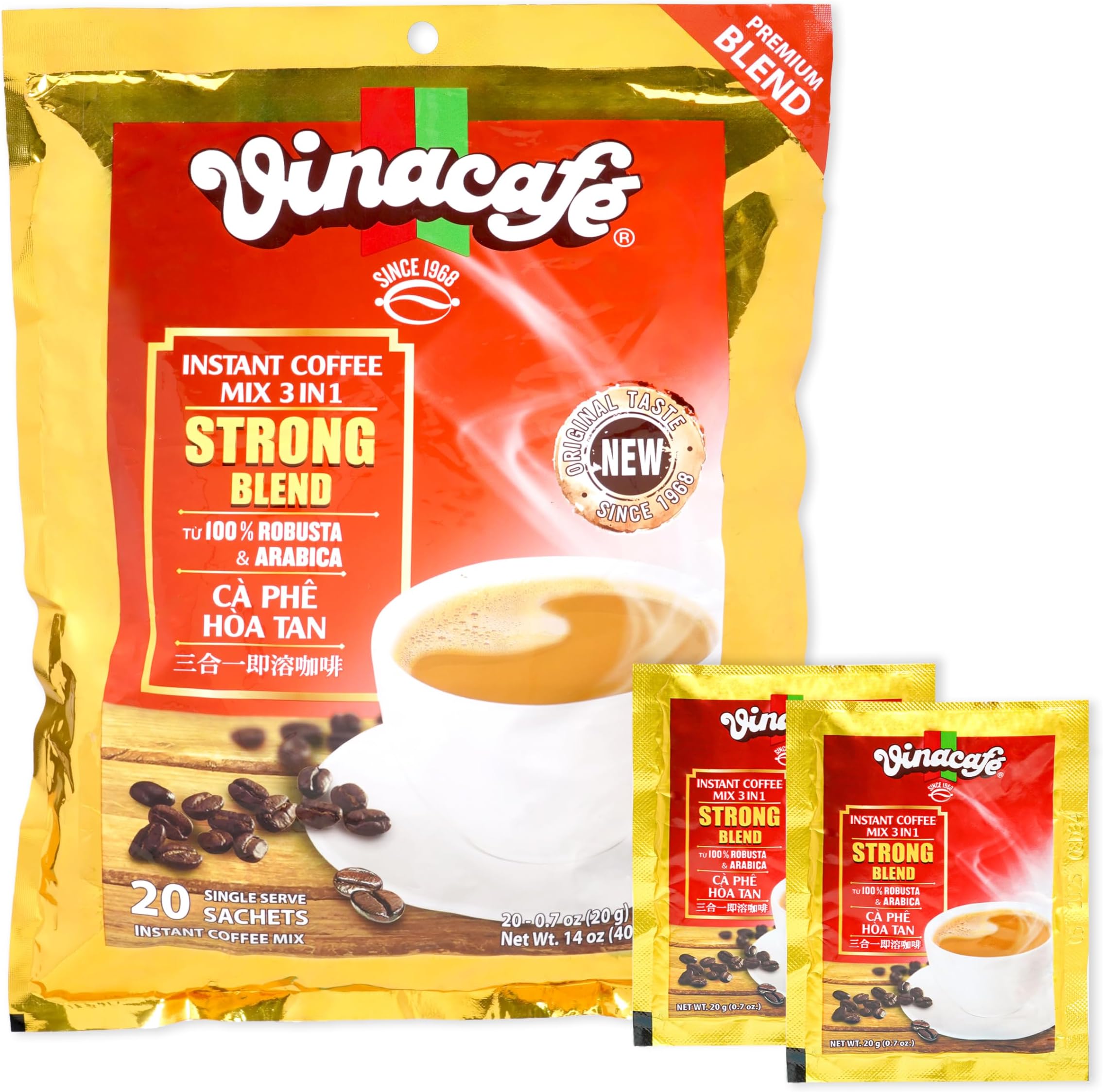 20 cts 3 in 1 Vietnamese Instant Coffee Gold Red Strong Rich Blend, 20 Sachets (Single)