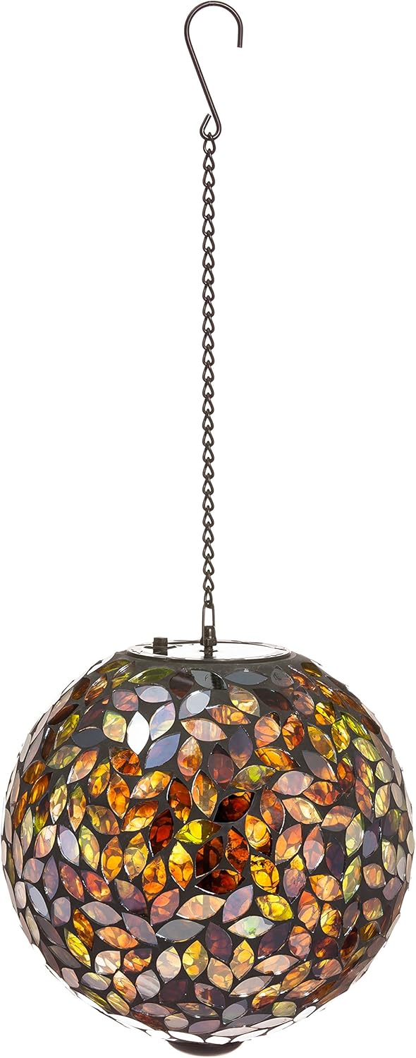 Evergreen Peacock Petals Hanging Solar Gazing Ball Patio