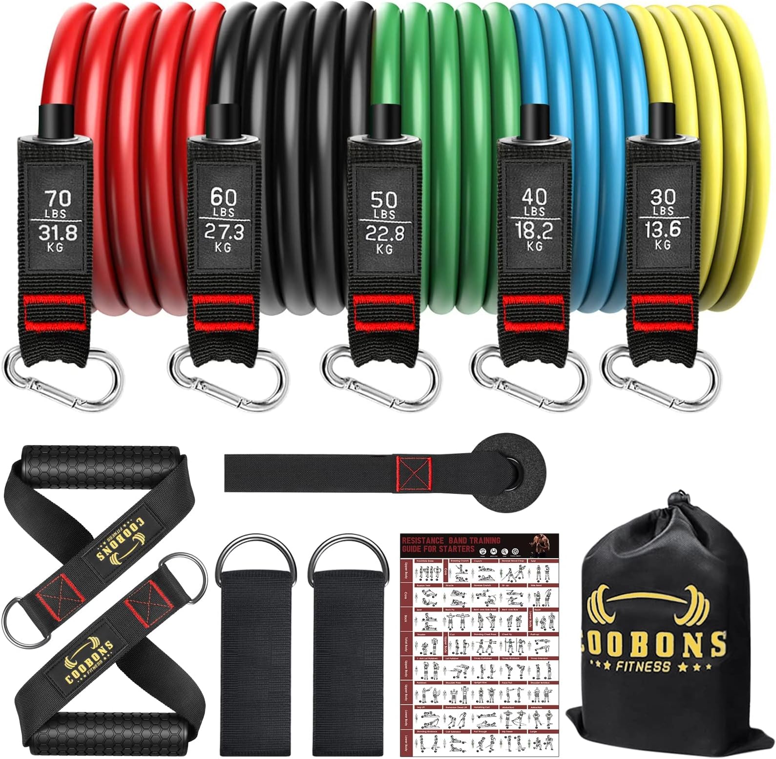 Resistance Bands Set - Workouts Bands for Men and Women, Exercise Bands with Handle, Door Anchor, Legs Ankle Straps, Elastic Bands for Physical Therapy, at Home Fitness, Strength Training Equipment